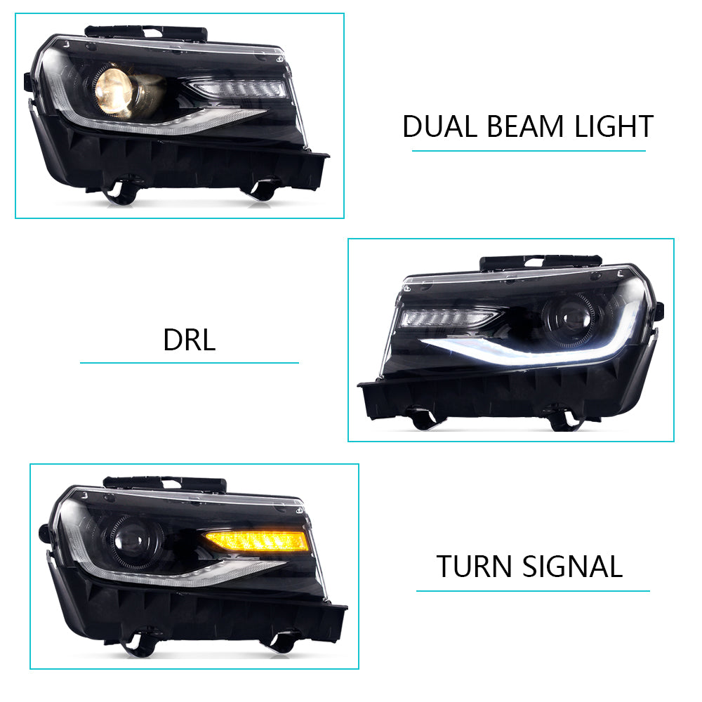 VLAND Carlamp strålkastare för Chevrolet Camaro 2014-2015 med Sequential Indicators(Bulbs NOT Included) - 8