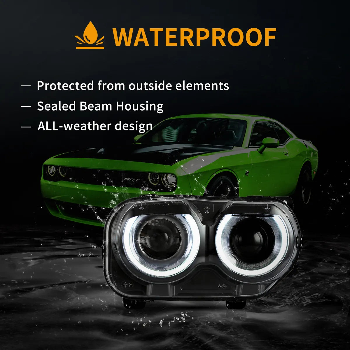 15-24 Dodge Challenger 3th Gen Facelifted Vland Dual Beam Projector strålkastare Black - 8