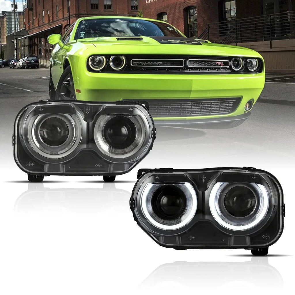 15-24 Dodge Challenger 3th Gen Facelifted Vland Dual Beam Projector strålkastare Black