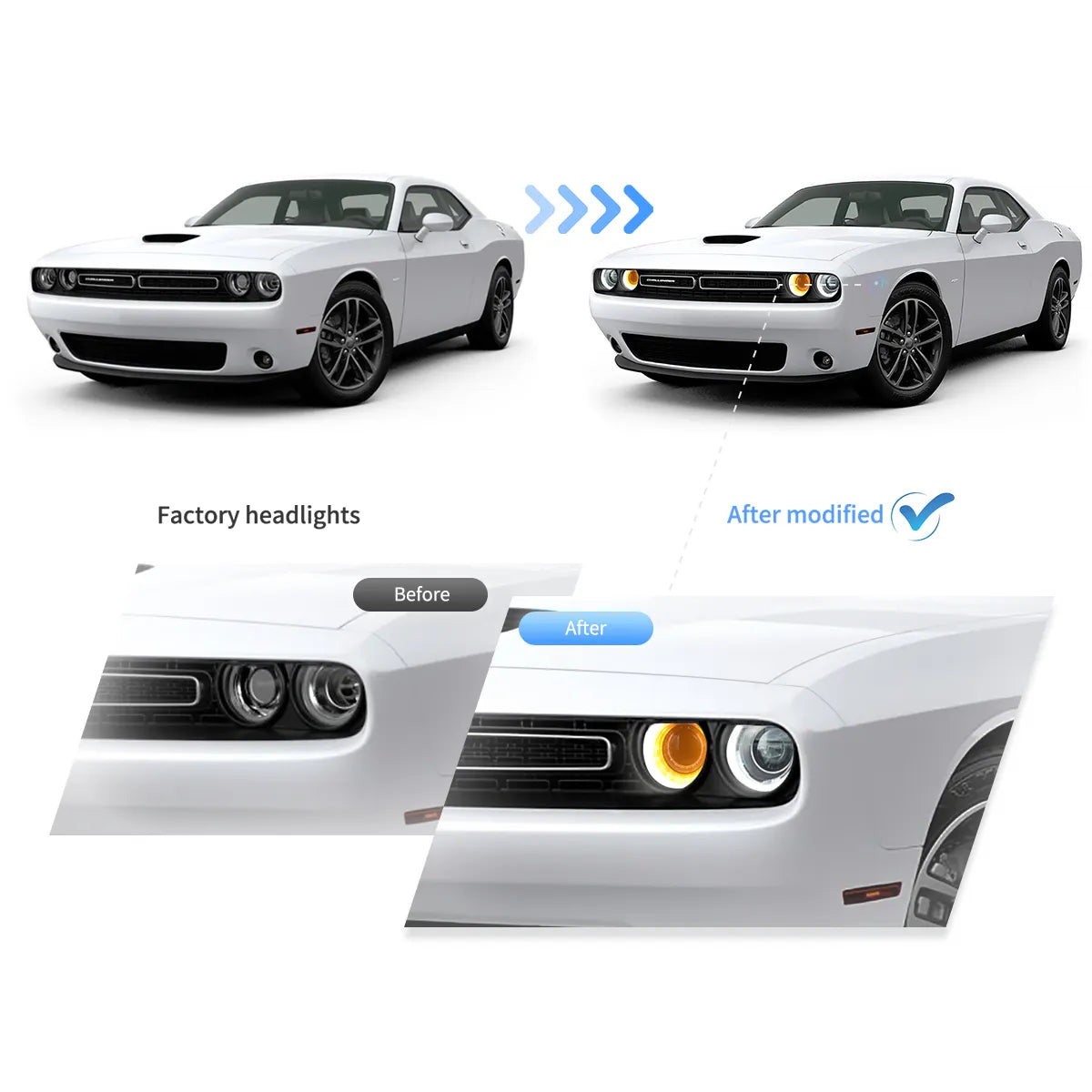15-24 Dodge Challenger 3th Gen Facelifted Vland Dual Beam Projector strålkastare Black - 5