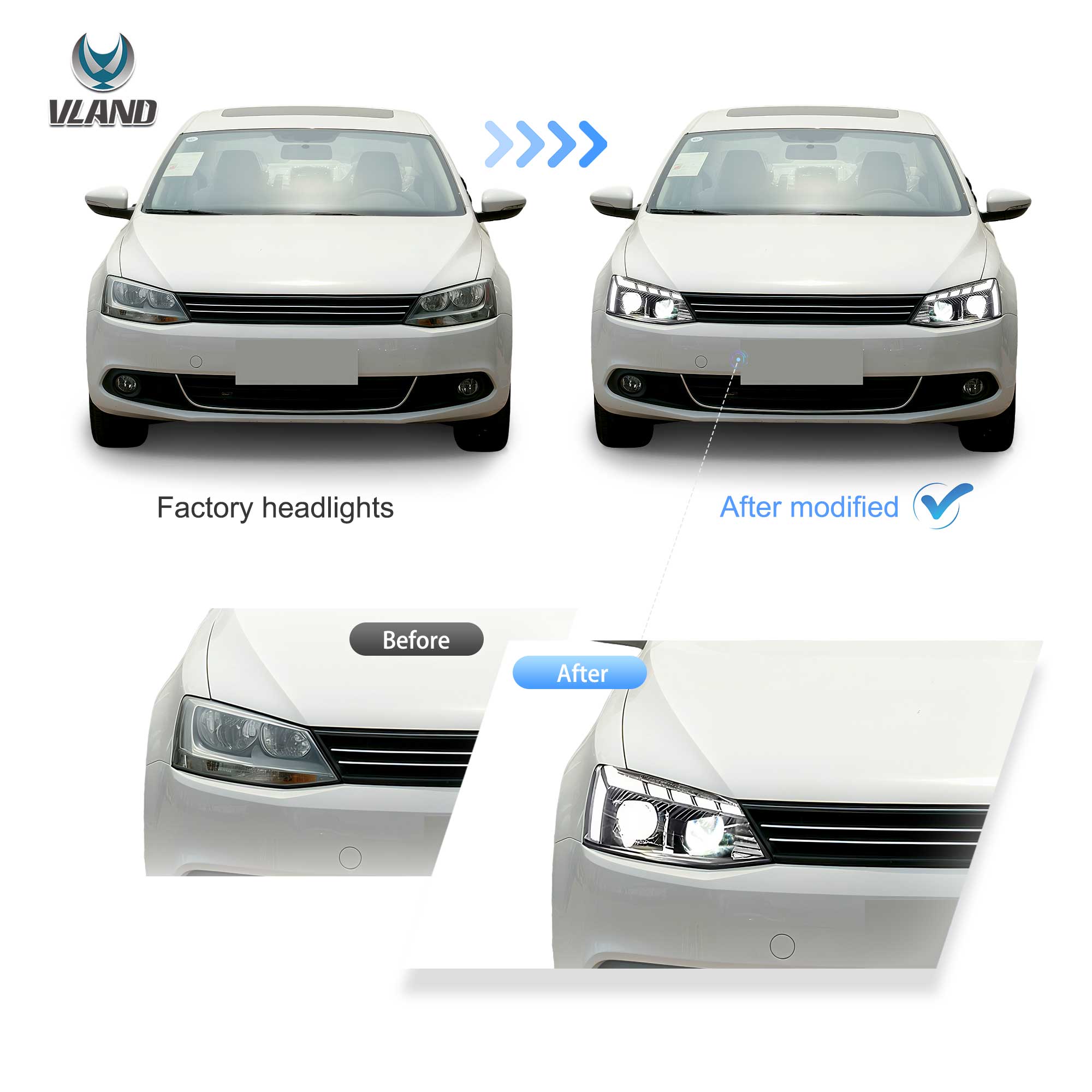 VLAND LED strålkastare Fit för 2012-2018 MK6 mk6 Jetta Halogen - 6