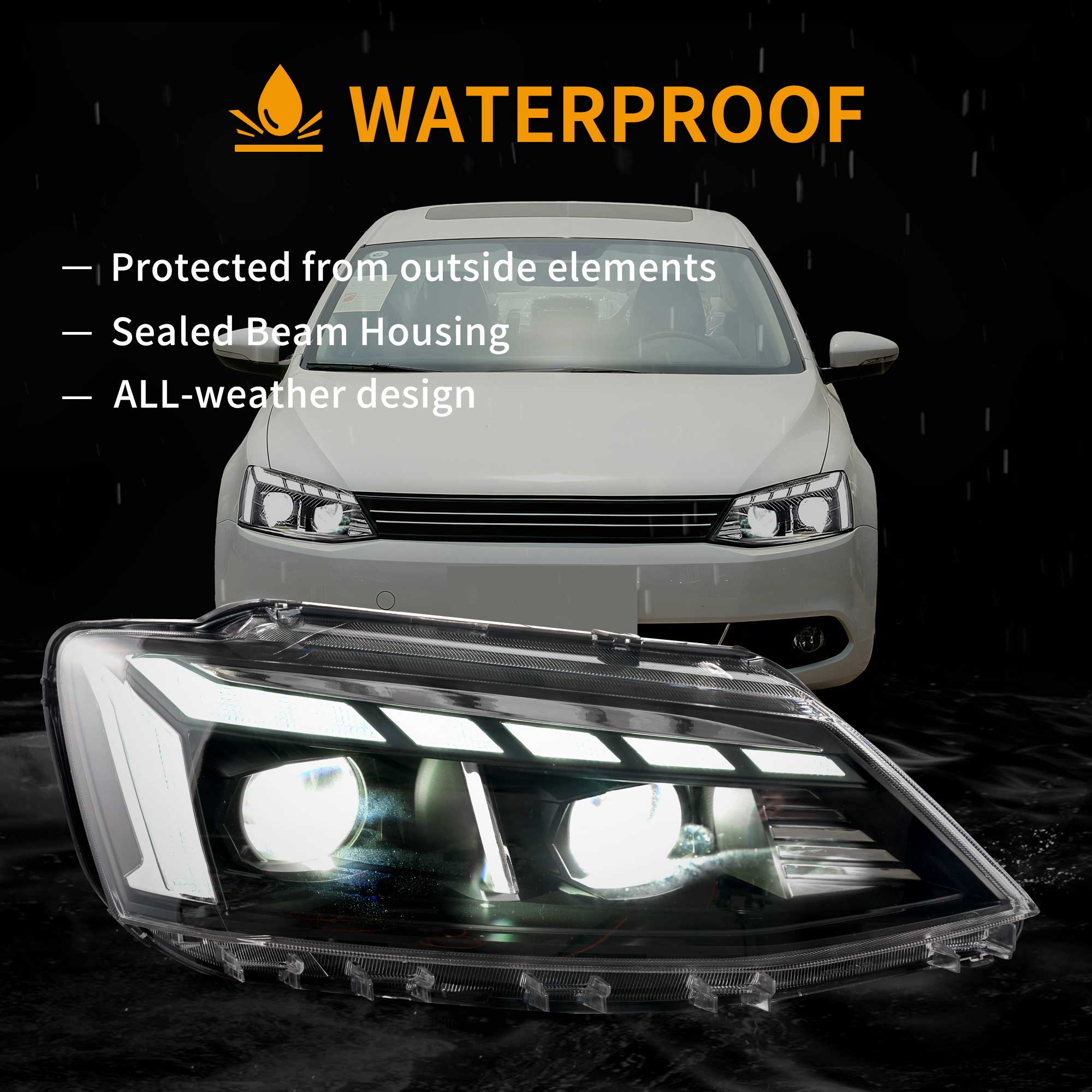 VLAND LED strålkastare Fit för 2012-2018 MK6 mk6 Jetta Halogen - 7
