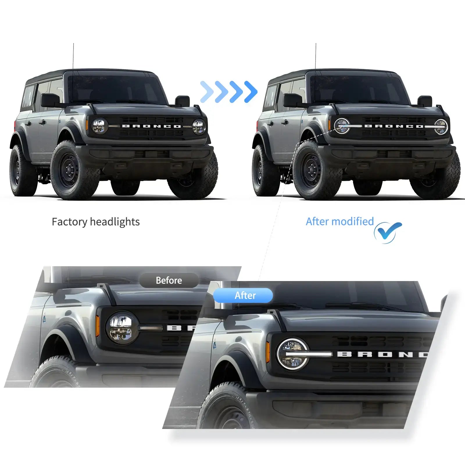 VLAND LED strålkastare för 2021-2026 Ford Bronco med Amber/White DRL Options - 5