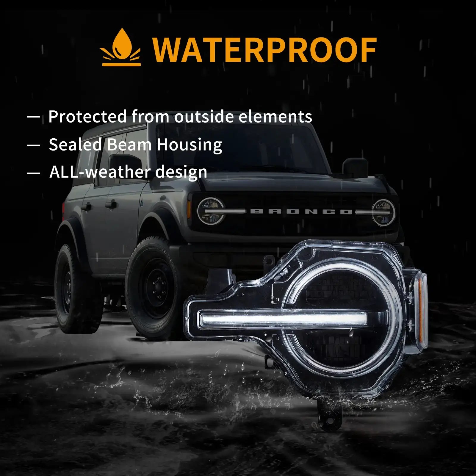 VLAND LED strålkastare för 2021-2026 Ford Bronco med Amber/White DRL Options - 7