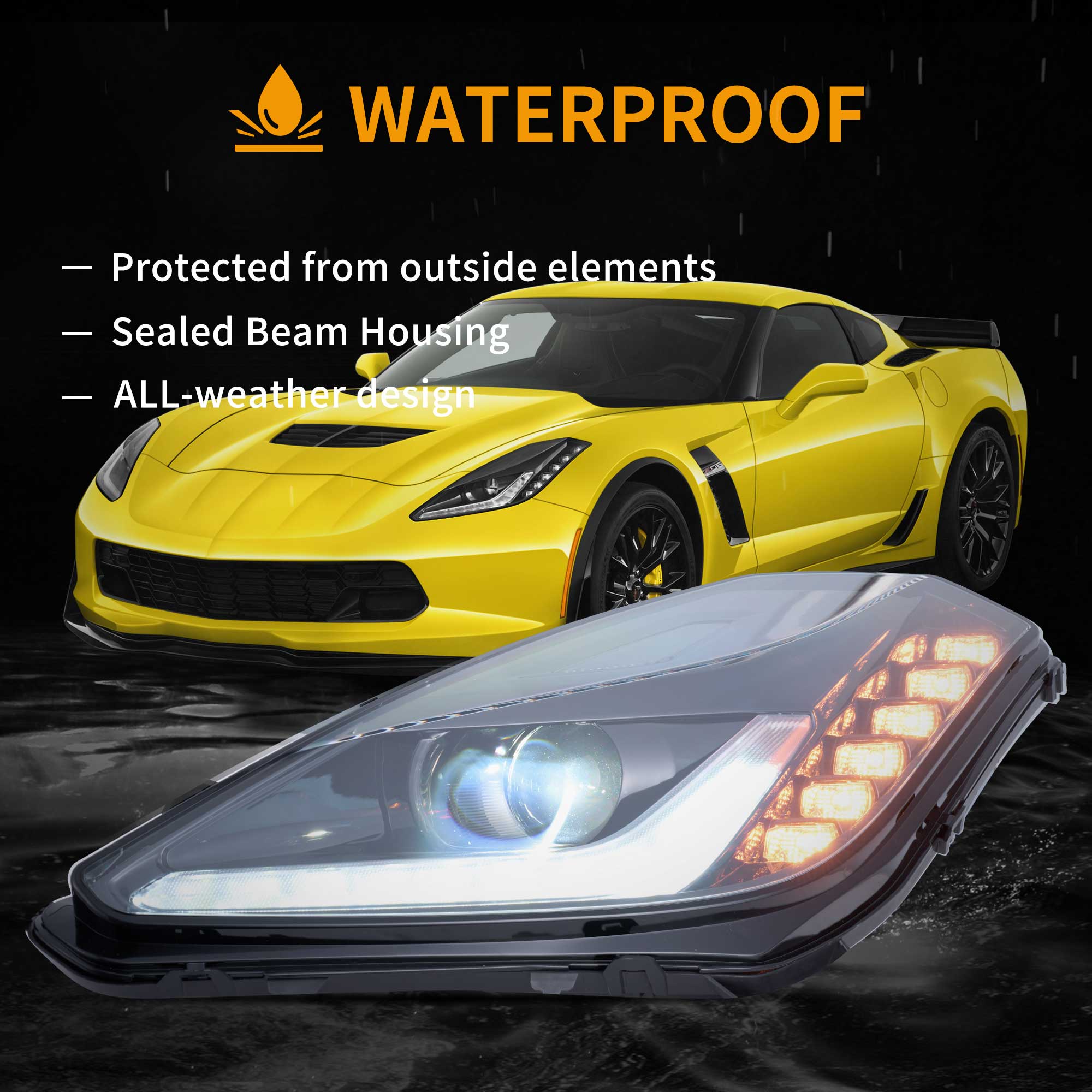 14-19 Chevrolet Corvette C7 Vland LED Dual Beam Projector strålkastare - 8