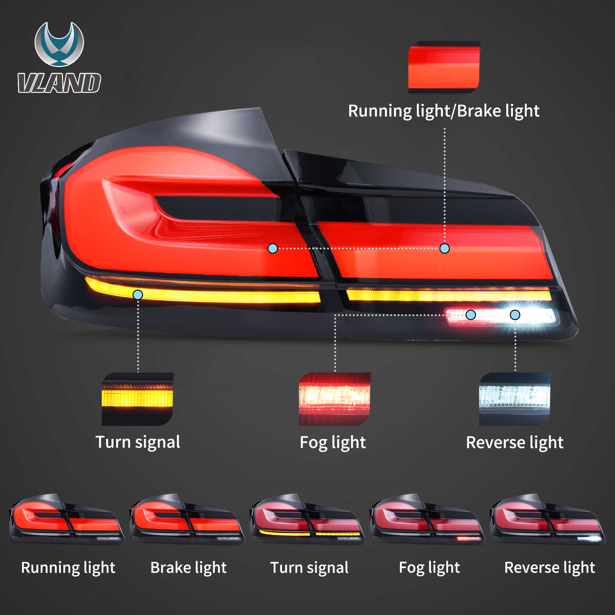 2011-2017 BMW F10 F18 VLAND LED bakljus - 3