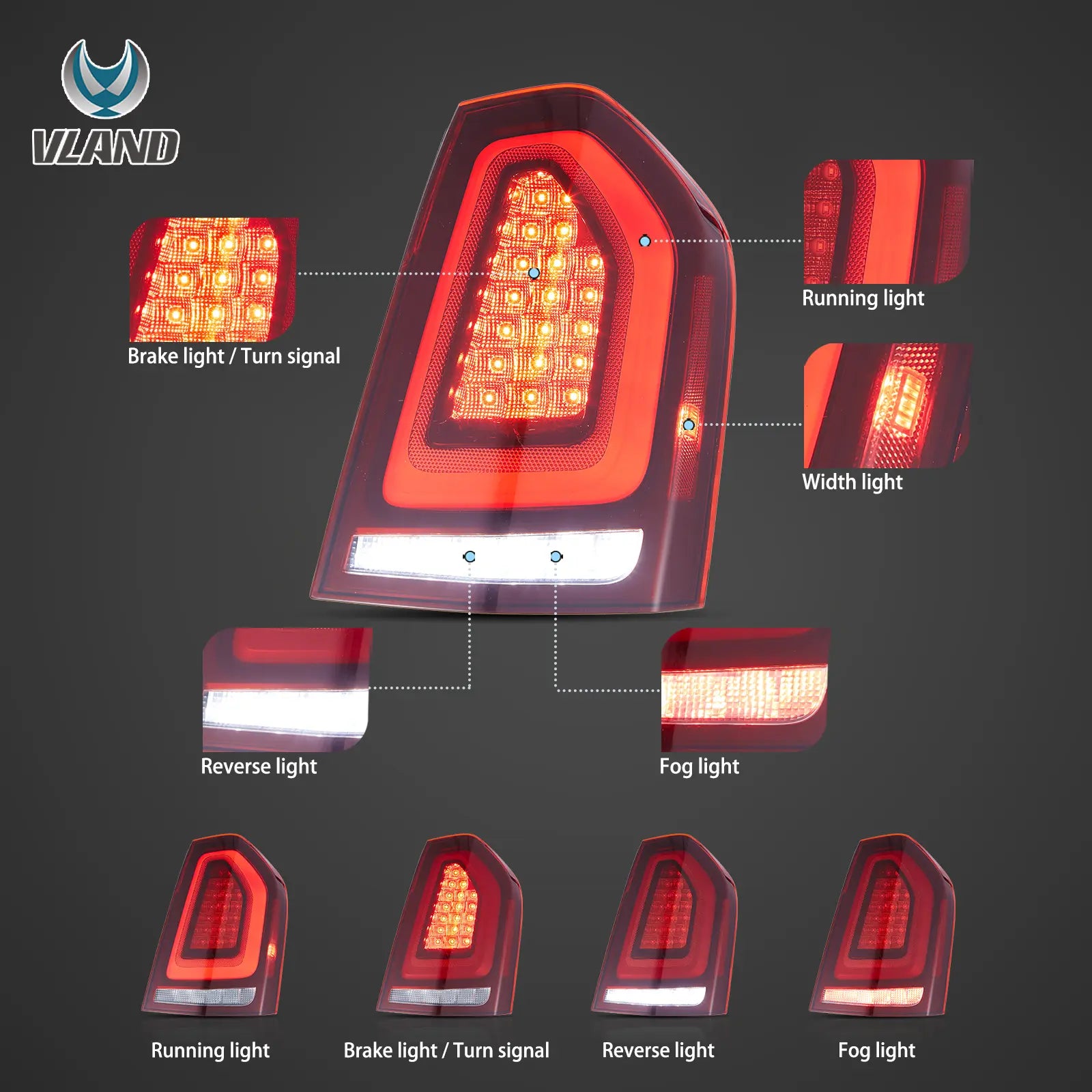 VLAND LED bakljus för 2011-2014 Chrysler 300 med sekventiell blinkers - 2