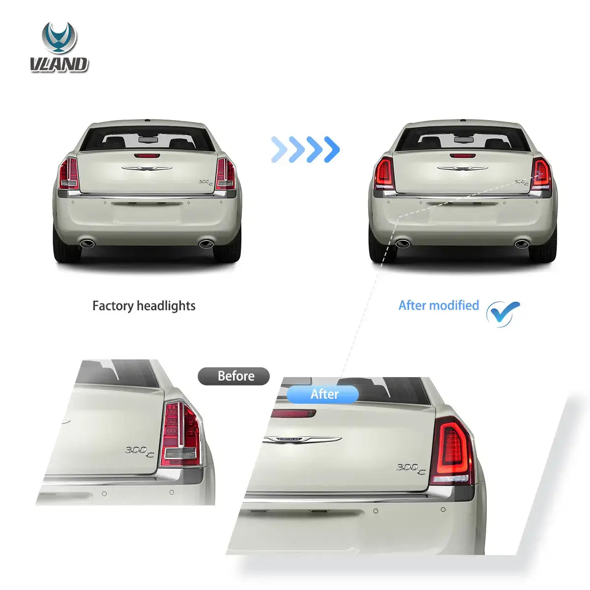 VLAND LED bakljus för 2011-2014 Chrysler 300 med sekventiell blinkers - 8