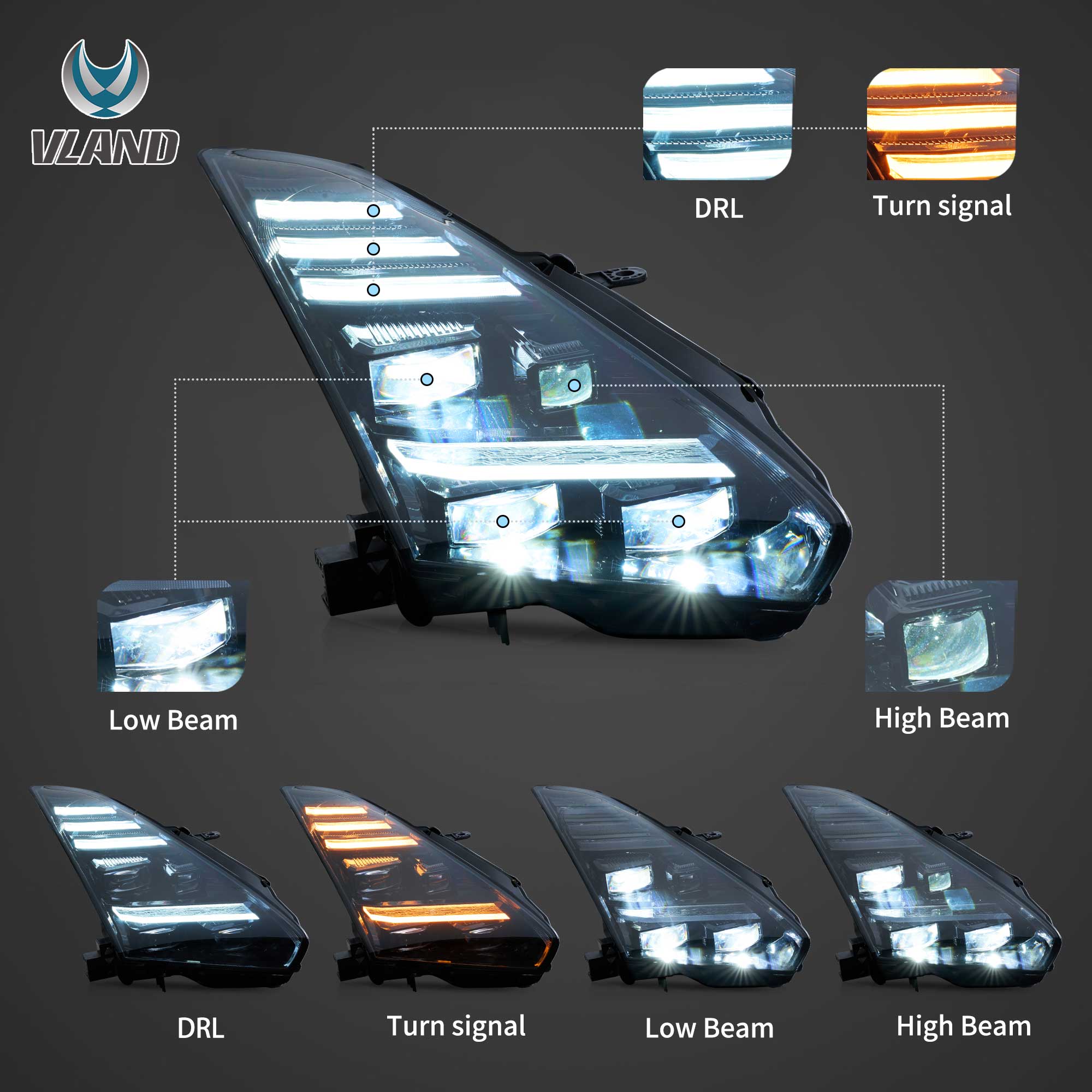 VLAND LED strålkastare för 2008-2023 Nissan GT-R R35 L+R - 2