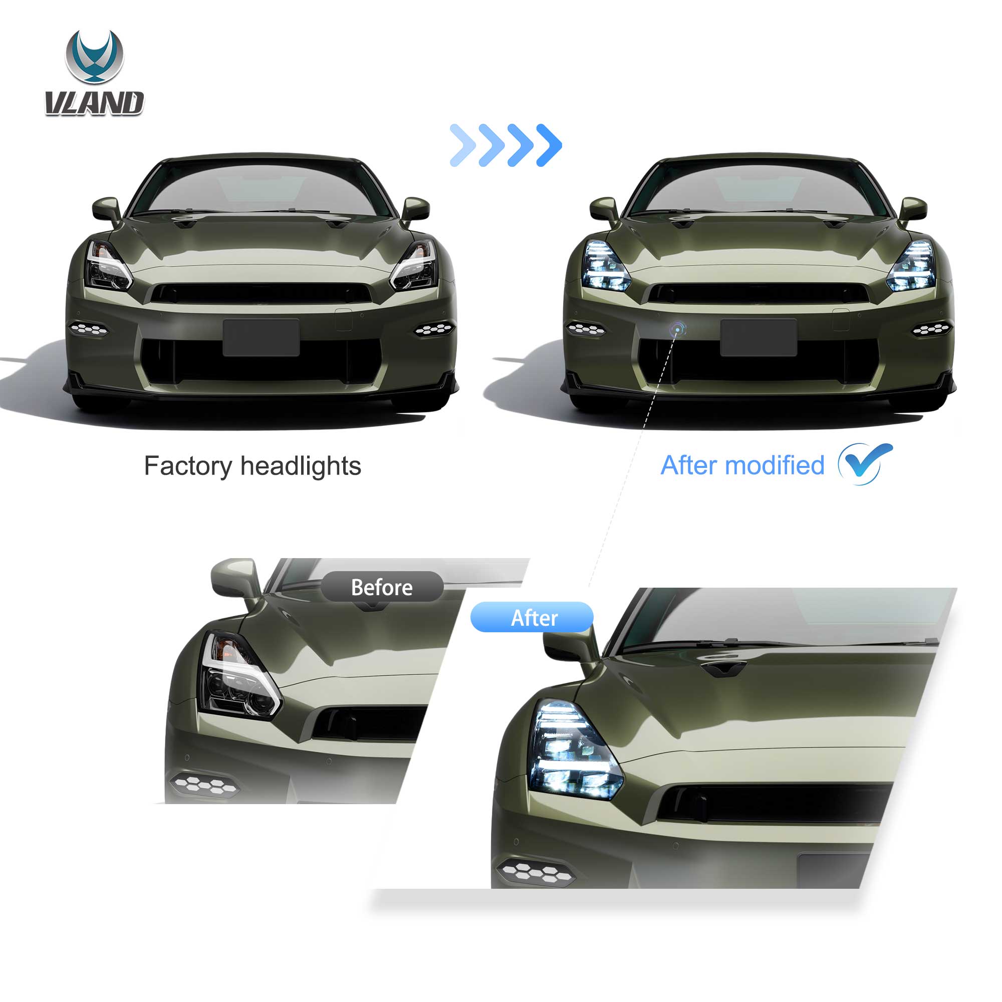 VLAND LED strålkastare för 2008-2023 Nissan GT-R R35 L+R - 6