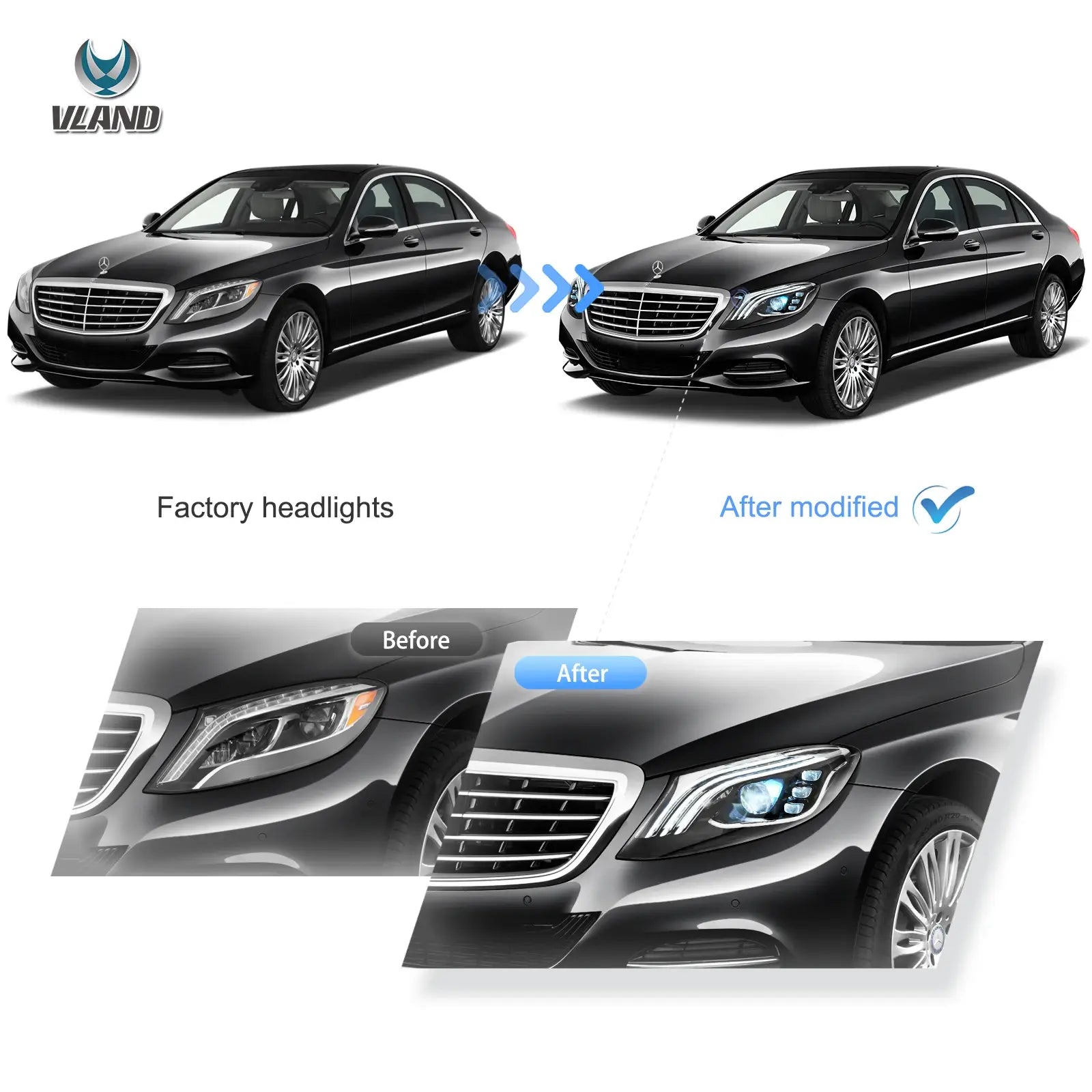 VLAND LED strålkastare Compatible för Benz S-Class W222 2014-2017 [E-mark] - 4