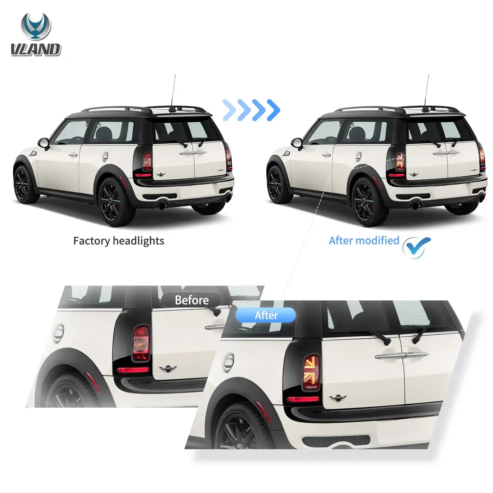 VLAND LED Union Jack bakljus för Mini R55 Clubman 2007-2013 [E-mark] - 8