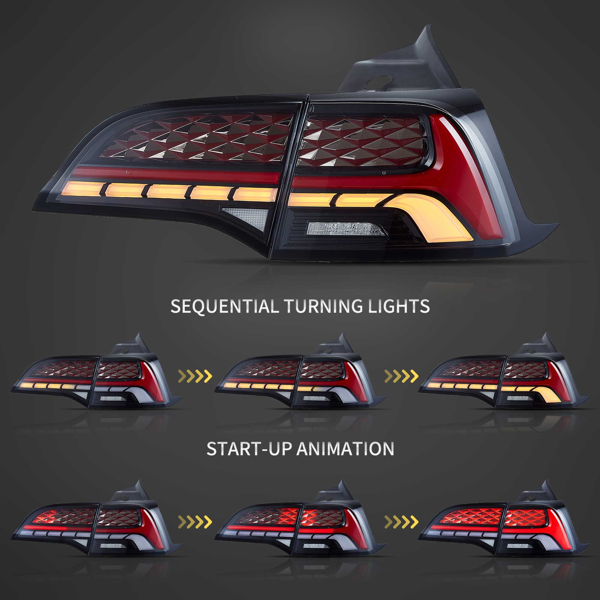 VLAND LED bakljus Fit för 2017-2023 Tesla Model 3 & Model Y [E-mark] - 2