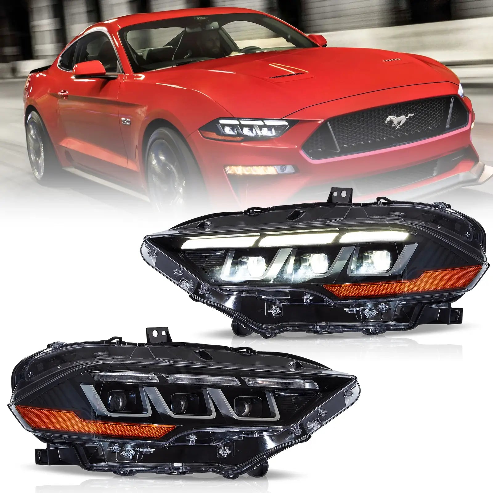 VLAND LED strålkastare för Ford Mustang 2018-2023 med Startup Animation L+R