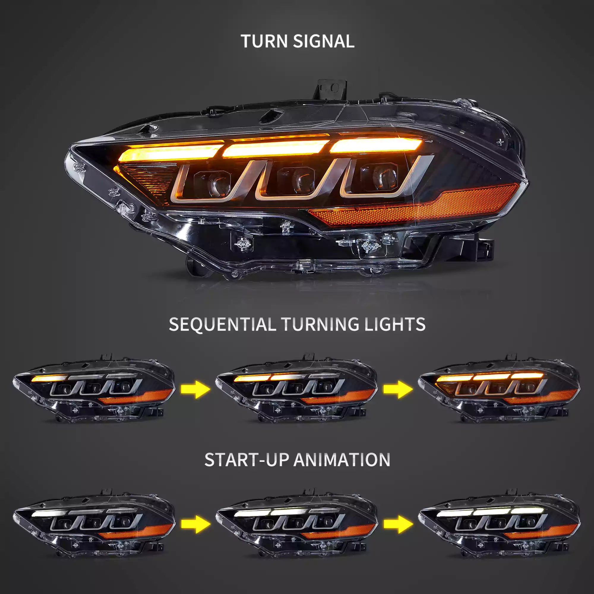 VLAND LED strålkastare för Ford Mustang 2018-2023 med Startup Animation L+R - 3