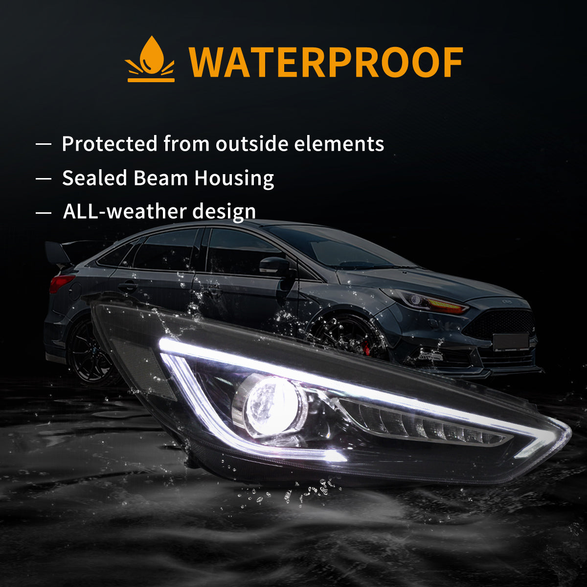 VLAND strålkastare för 2015-2018 Ford Focus Dual Beam Lens - 9