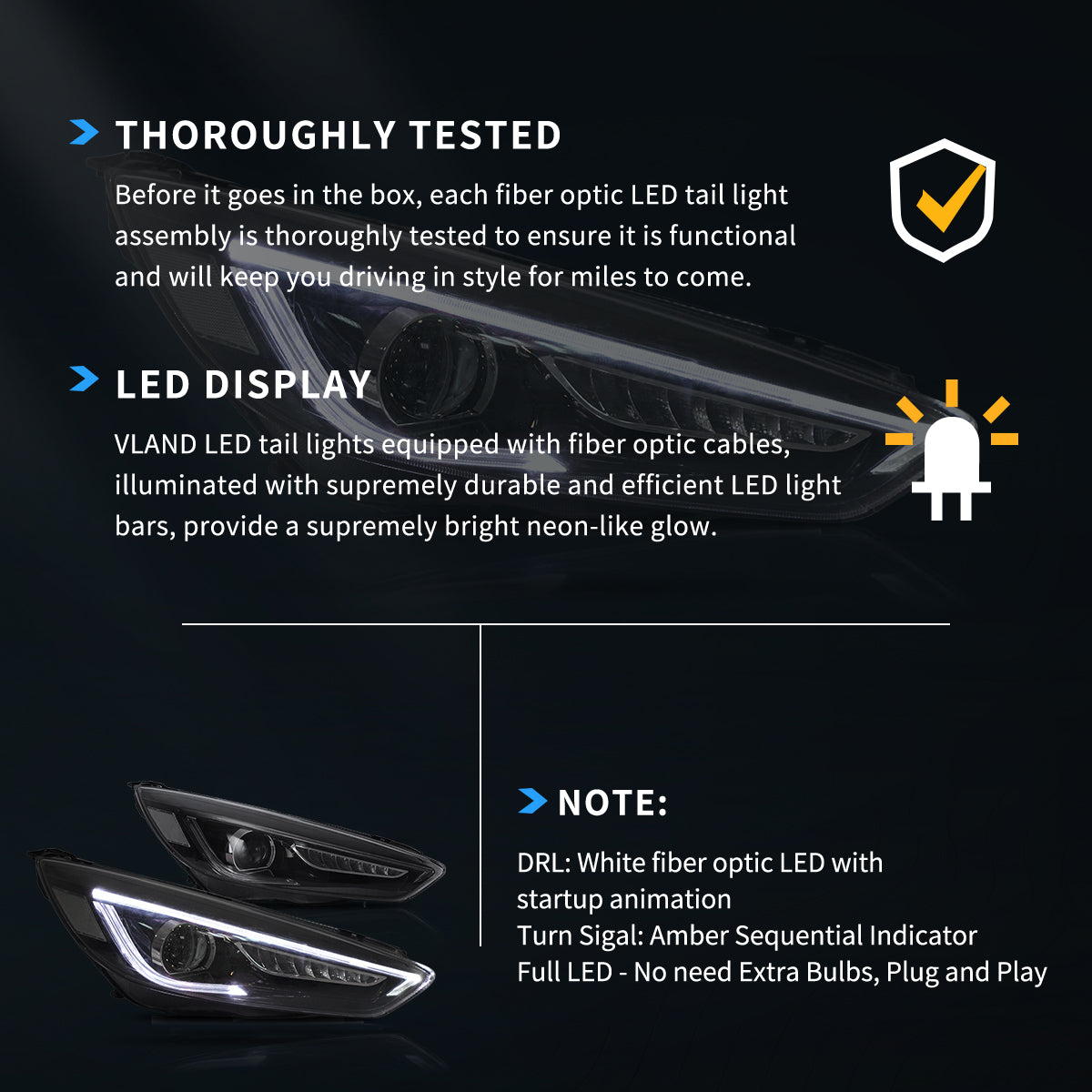 VLAND strålkastare för 2015-2018 Ford Focus Dual Beam Lens - 10