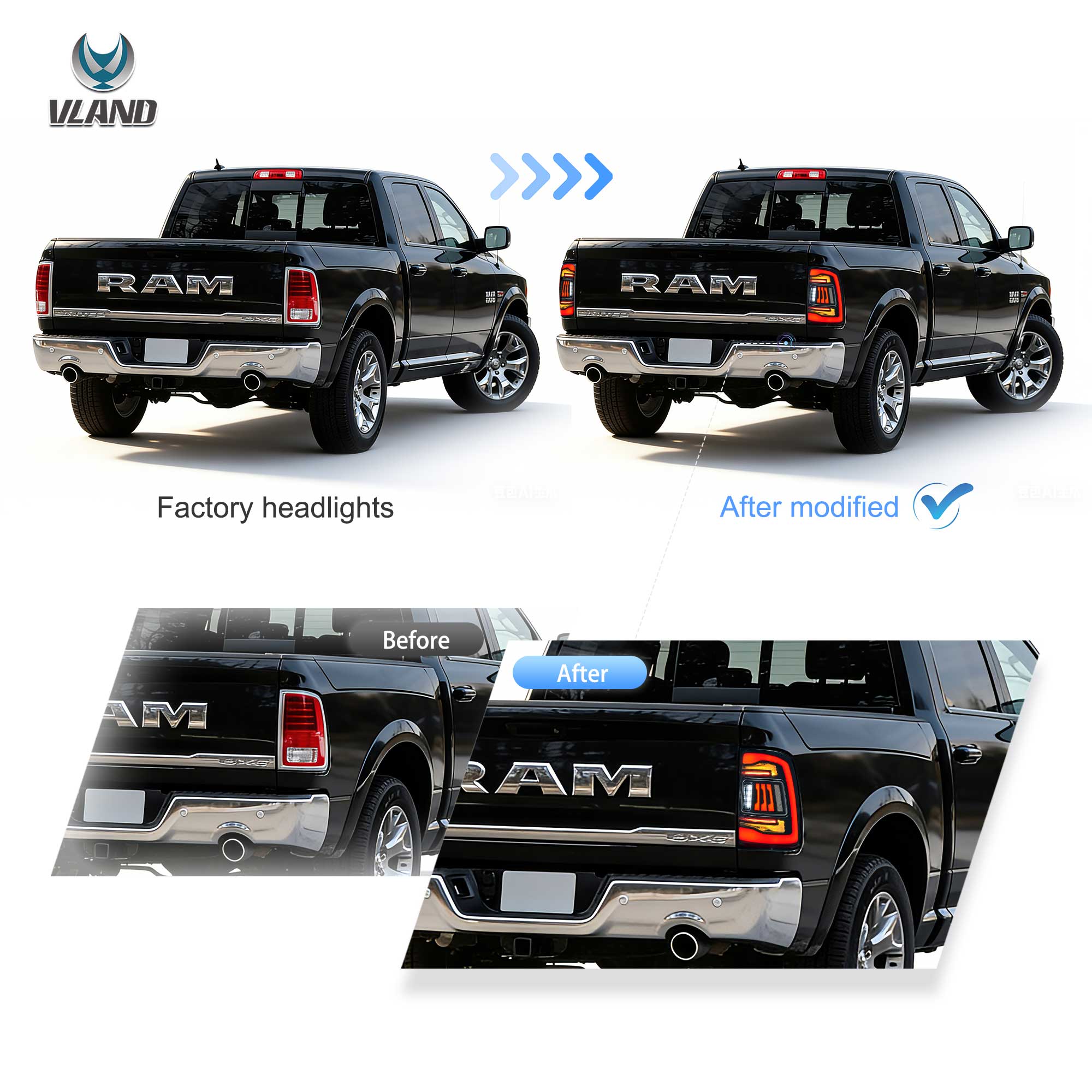 2019-2024 Dodge RAM 2500 / RAM 3500 VLAND LED bakljus med orange blinkers - 5