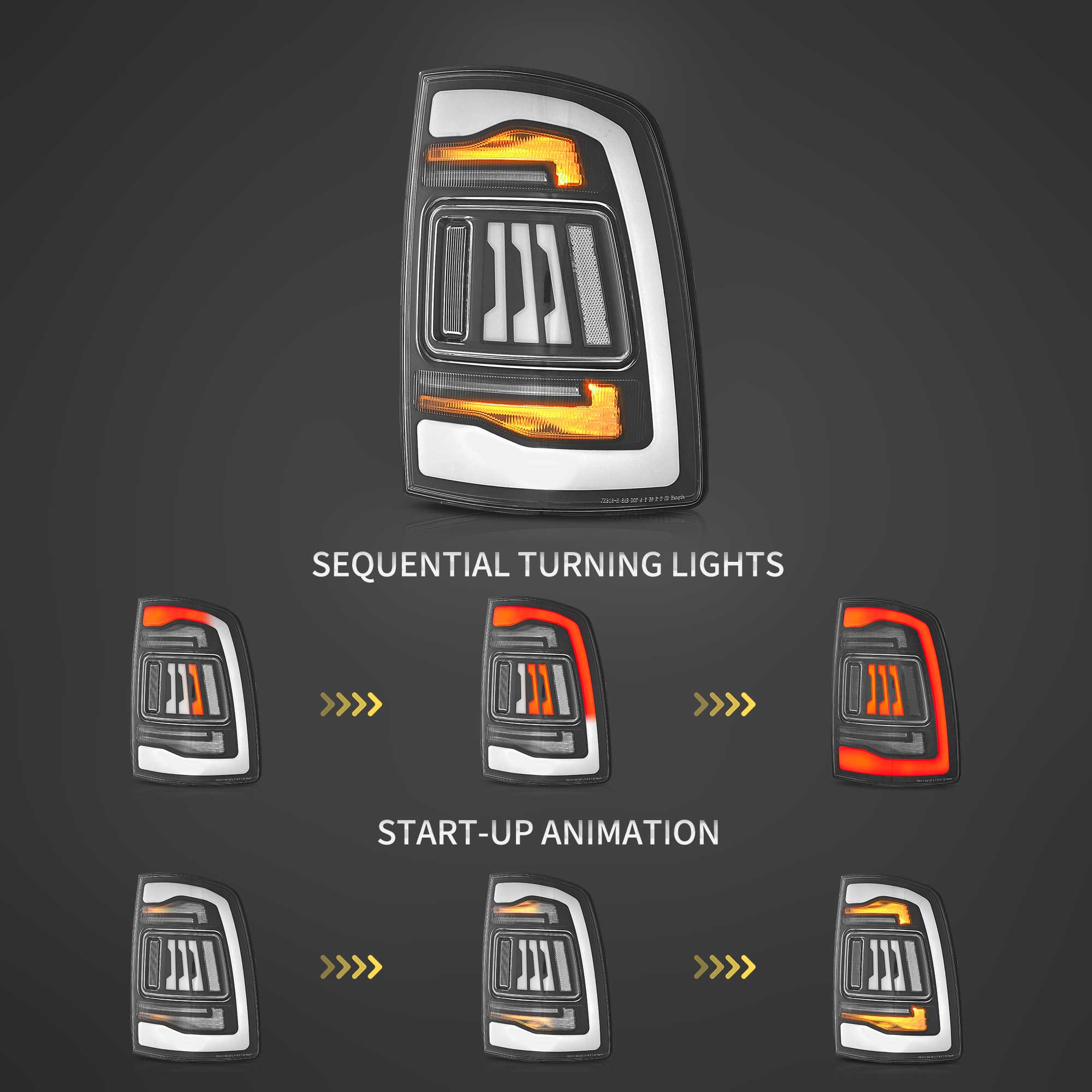 2019-2024 Dodge RAM 2500 / RAM 3500 VLAND LED bakljus med orange blinkers - 2