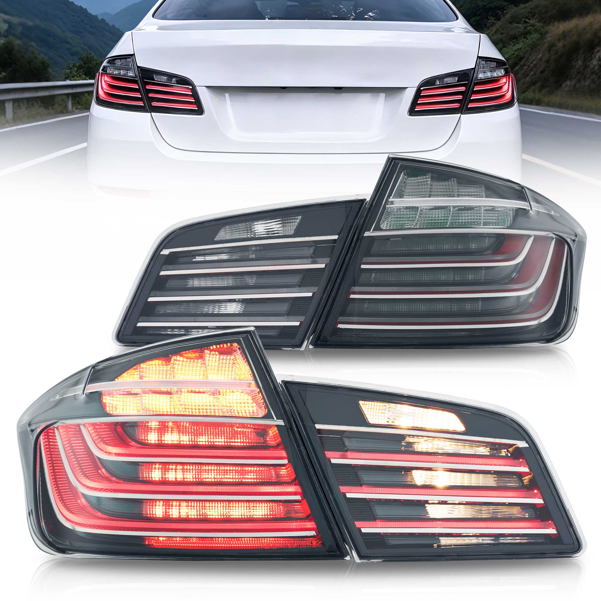 11-17 BMW 5 serie F10 F18 VLAND LED bakljus med orange blinkers