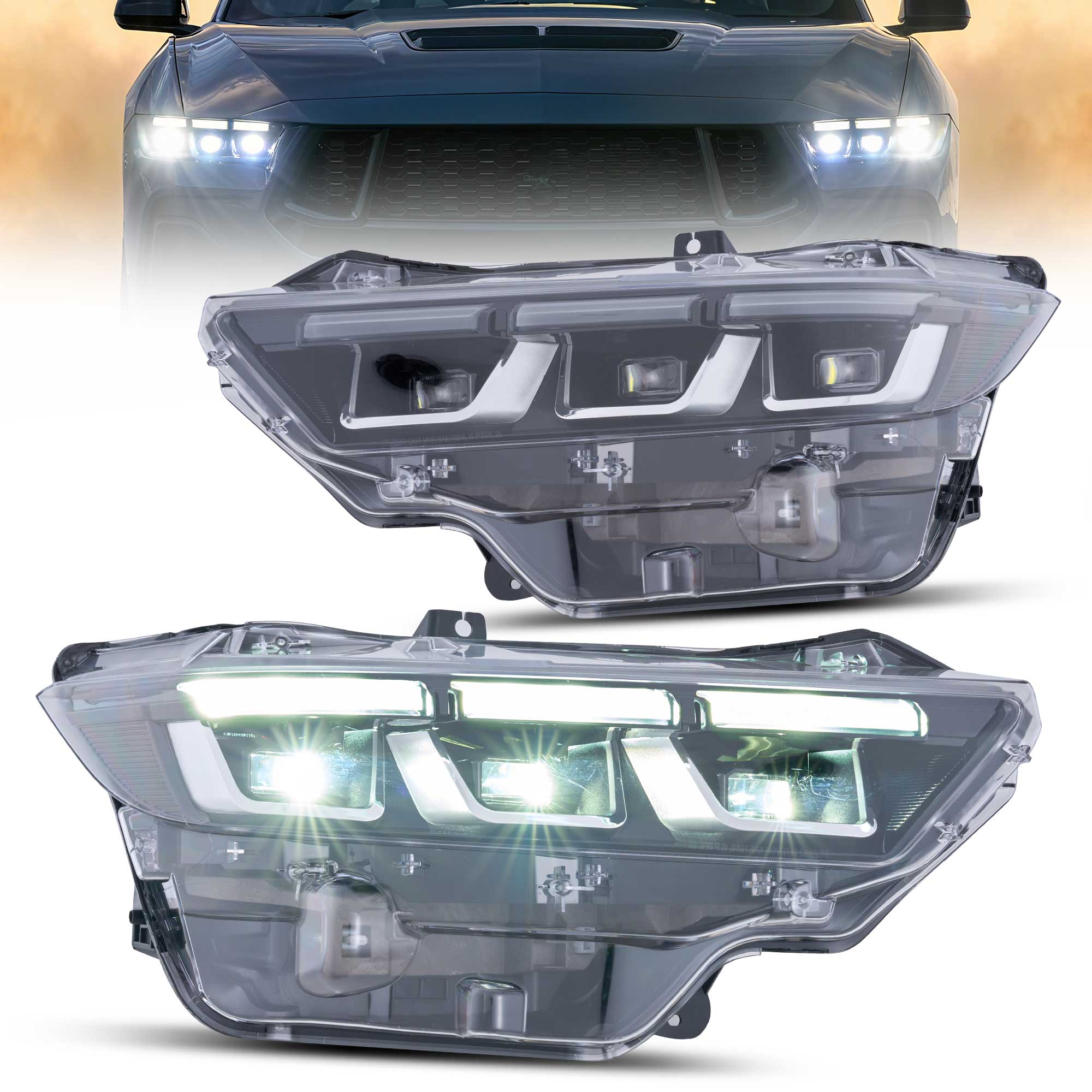 VLAND 23-26 Ford Mustang S650 strålkastare Full LED med Start-up Animation