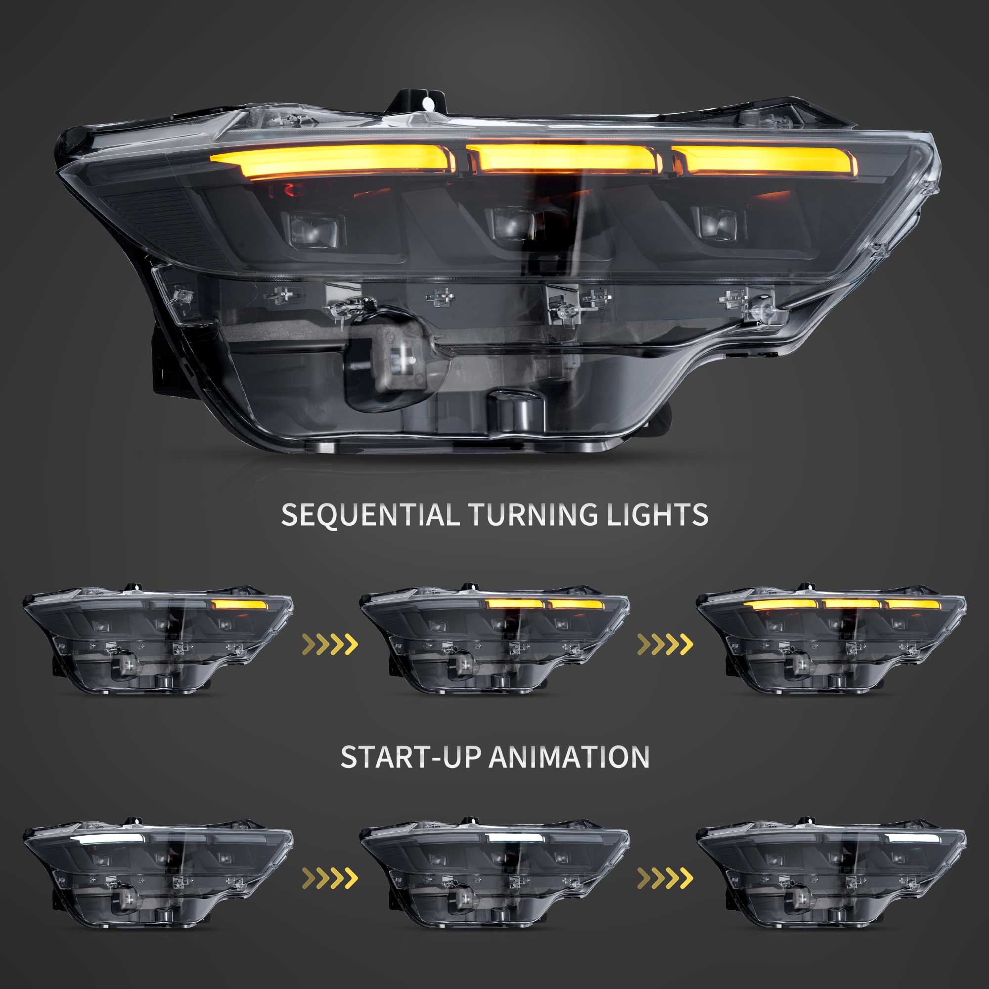 VLAND 23-26 Ford Mustang S650 strålkastare Full LED med Start-up Animation - 3