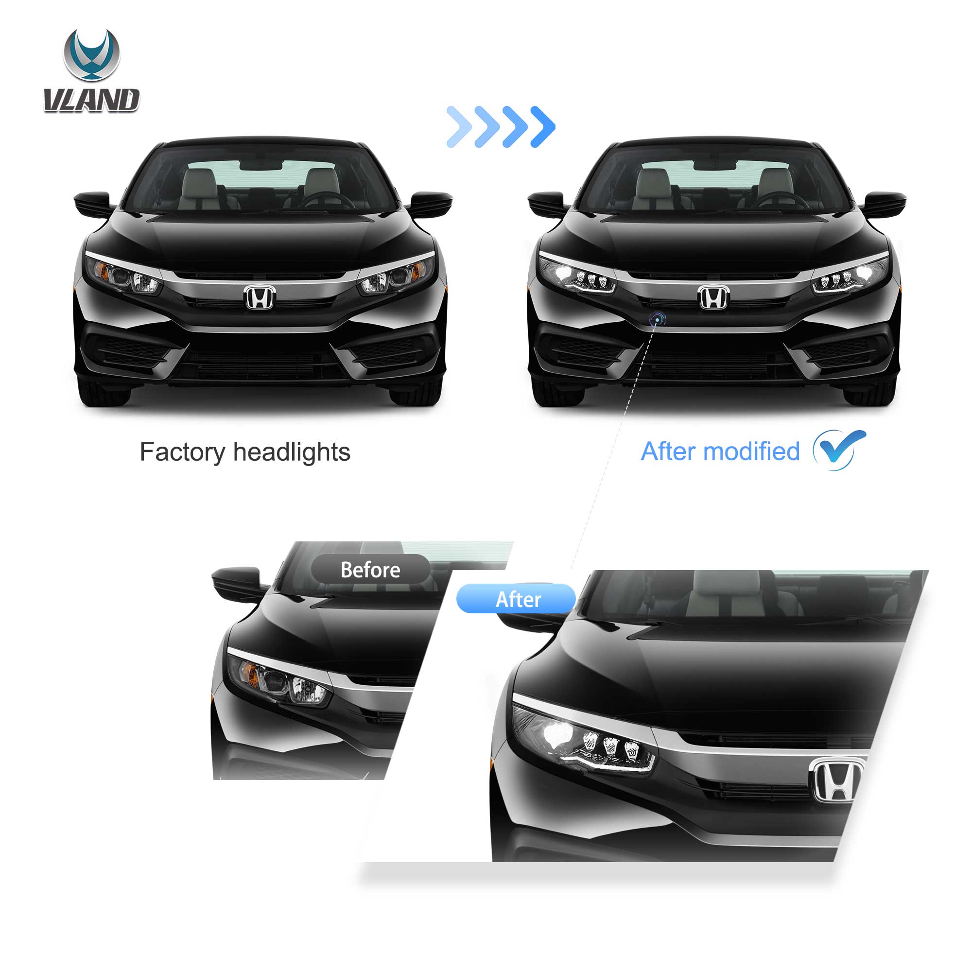 Honda Civic 10 Sedan/Coupe/Hatchback/Type R 2016-2021 Vland LED strålkastare - 6