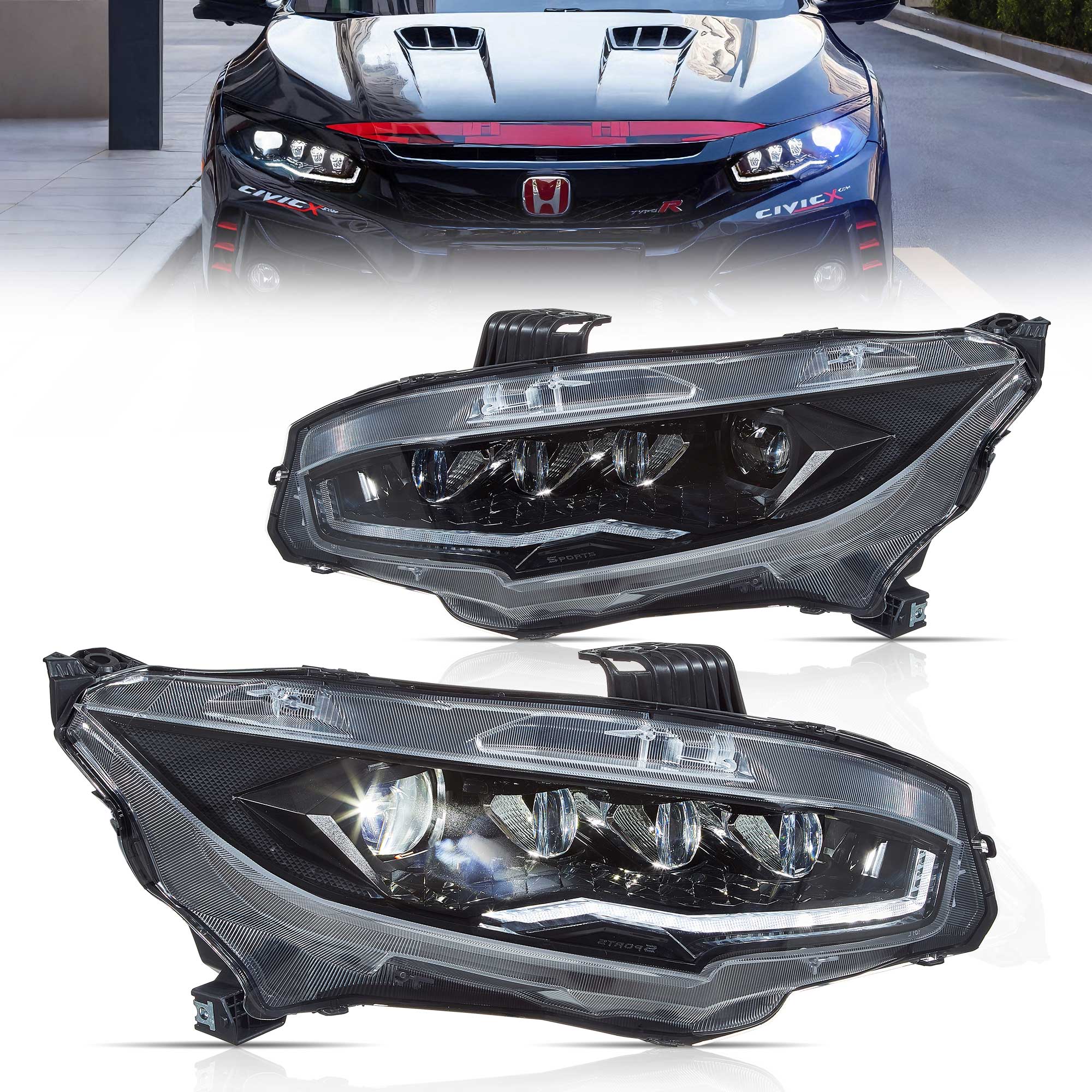 Honda Civic 10 Sedan/Coupe/Hatchback/Type R 2016-2021 Vland LED strålkastare