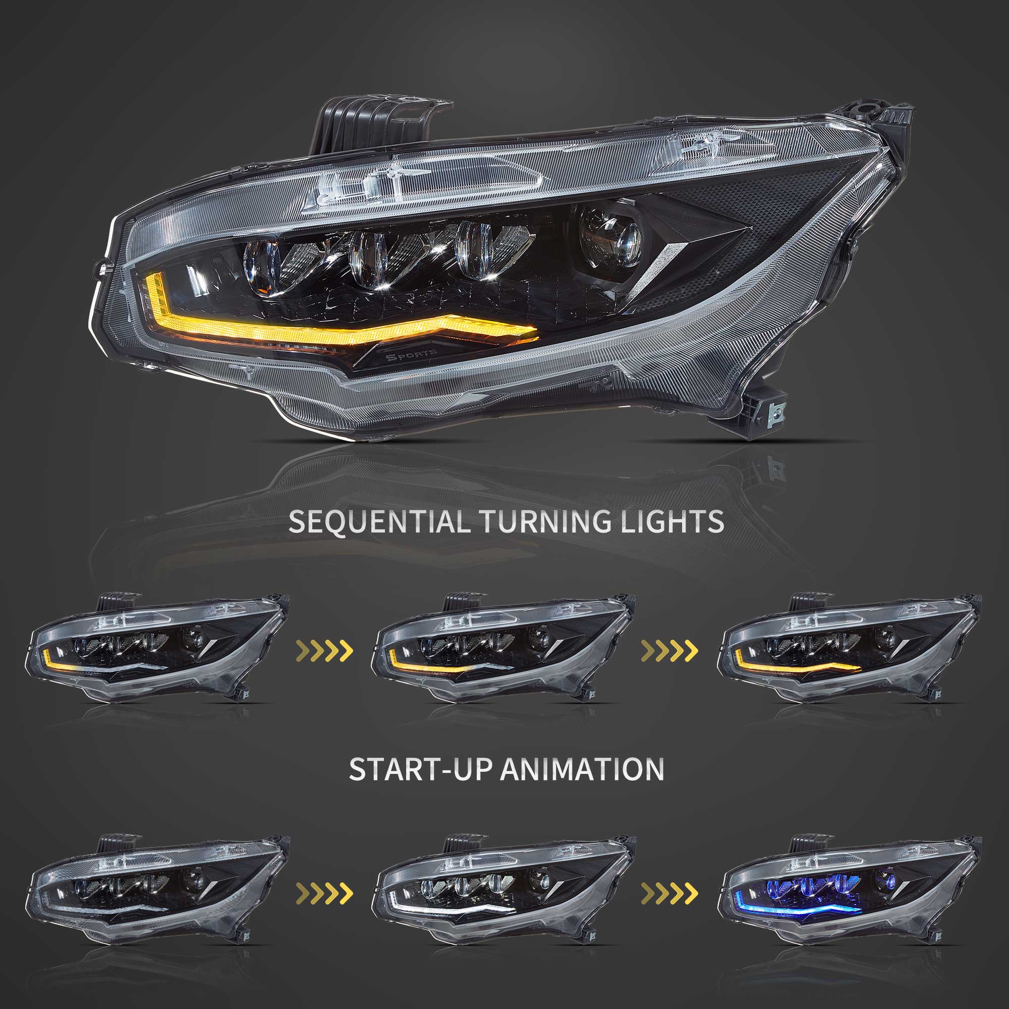 Honda Civic 10 Sedan/Coupe/Hatchback/Type R 2016-2021 Vland LED strålkastare - 2