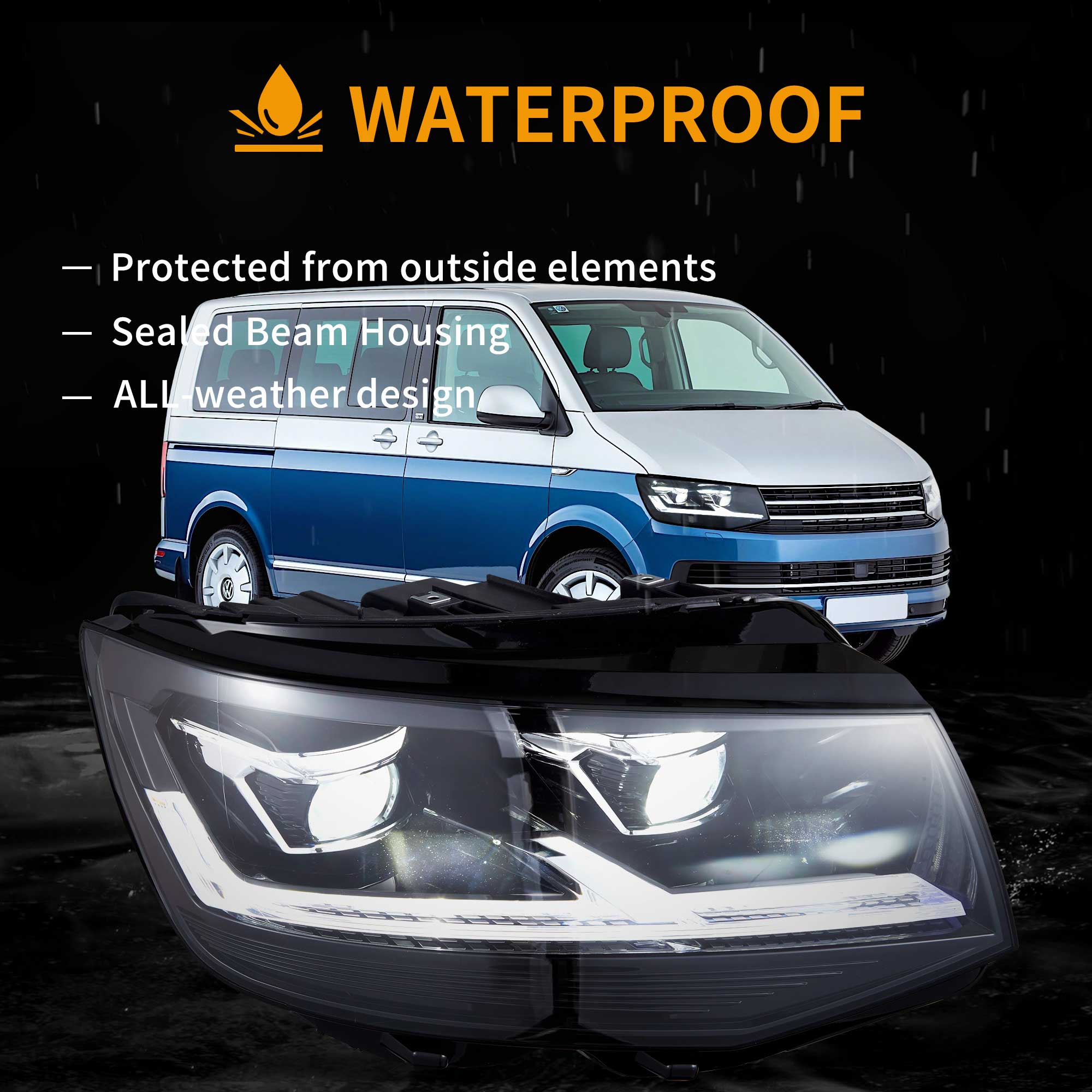 VW Transporter T6 2015-2019 VLAND LED strålkastare [E-märkt] - 6