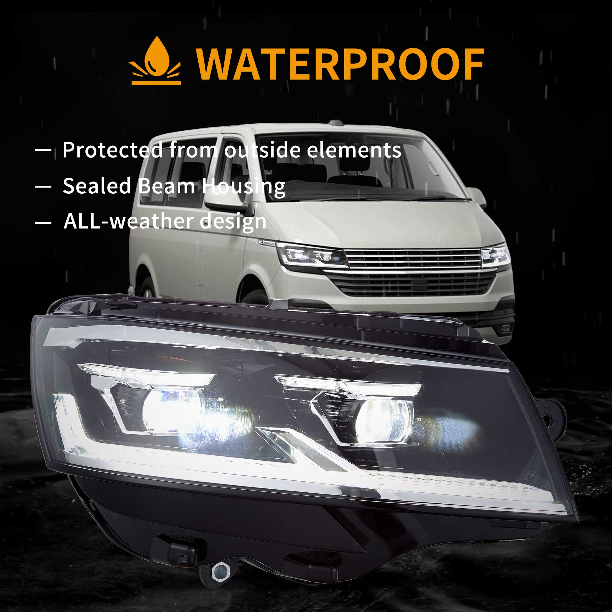 VW Transporter T6.1 2019-2024 Vland LED strålkastare [E-mark] - 5
