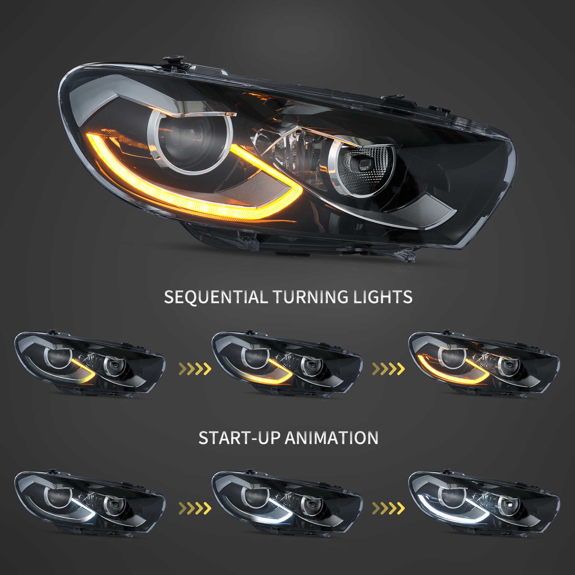 2009-2014 VW Scirocco LED strålkastare med Start-up animation - 2