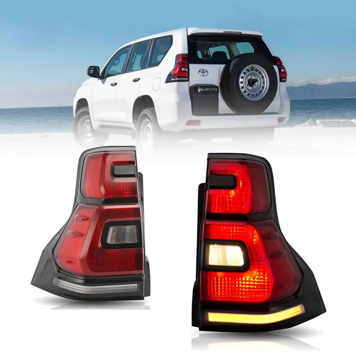 10-17 Toyota Land Cruiser Prado Vland LED bakljus med sekventiell blinkers Red
