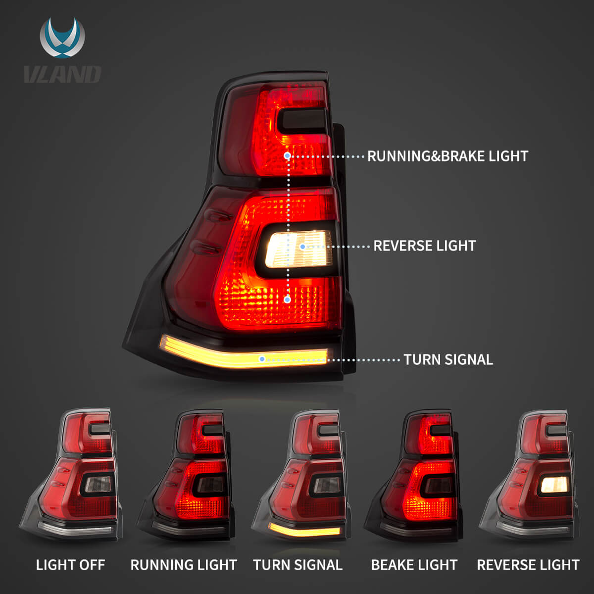 10-17 Toyota Land Cruiser Prado Vland LED bakljus med sekventiell blinkers Red - 7