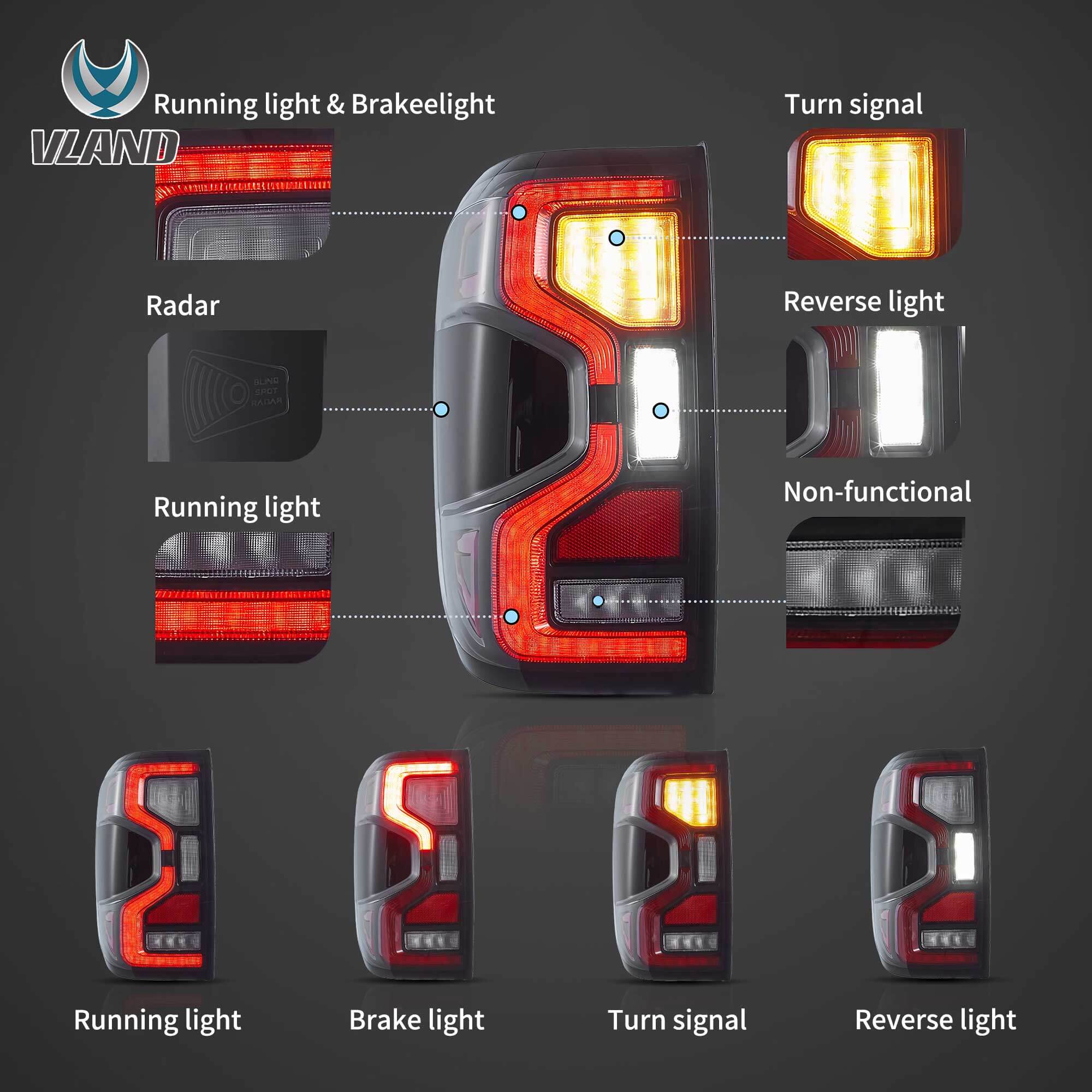 VLAND 22-UP Ford Ranger LED bakljus med Start-up Animation - 2
