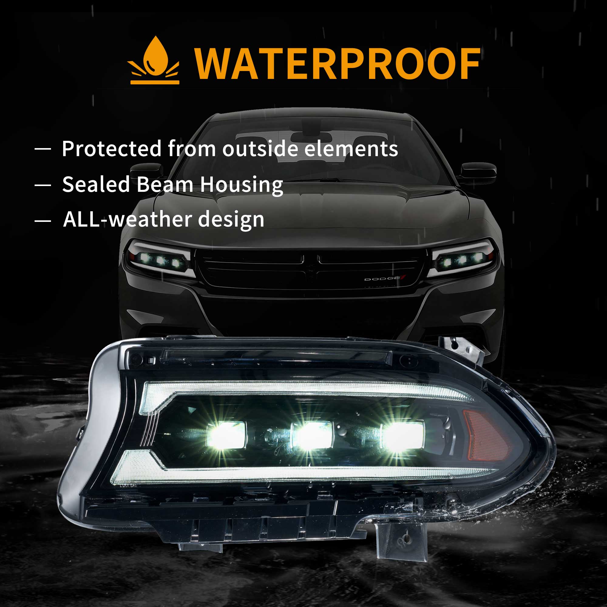 2015-2023 Dodge Charger Vland Bi-LED Projectors strålkastare Black - 10
