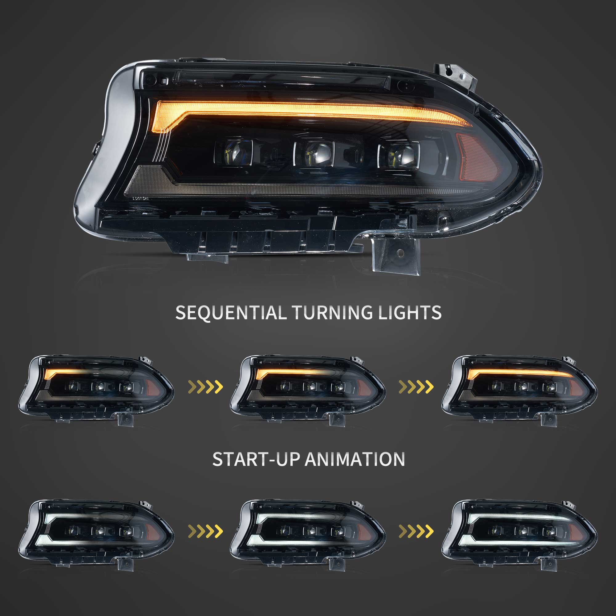 2015-2023 Dodge Charger Vland Bi-LED Projectors strålkastare Black - 3