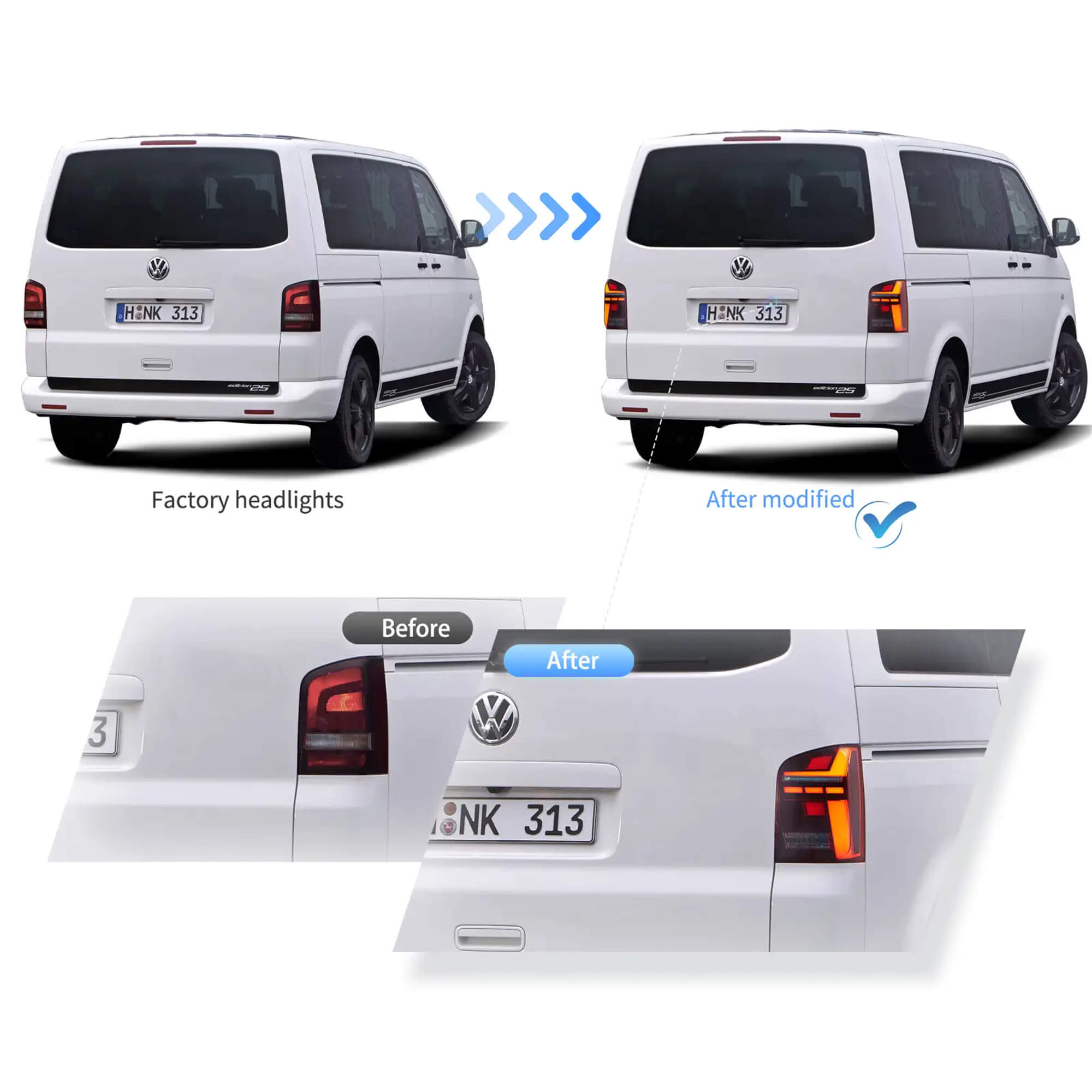 VW Transporter T5 Multivan Caravelle 2010-2014 Vland LED bakljus [E-mark] - 9