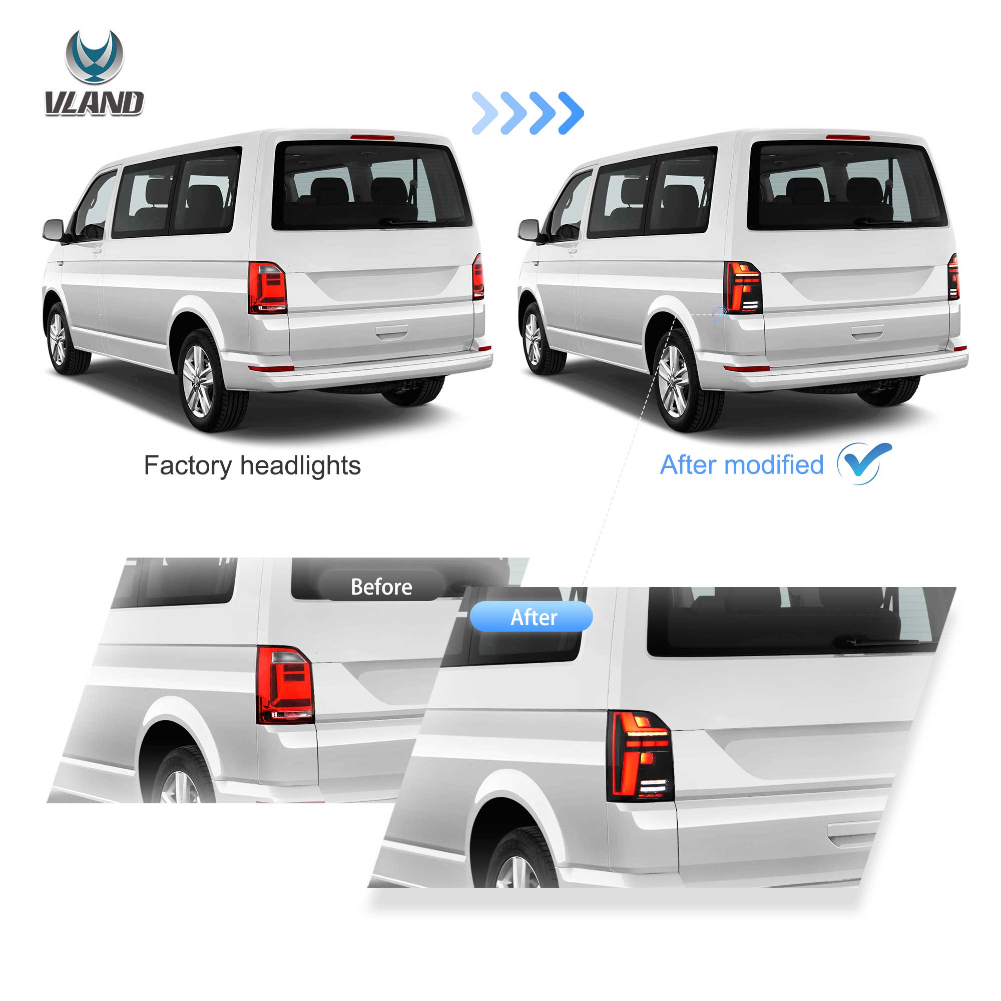 VW Transporter T6 T6.1 Multivan Caravelle 2015-2024 VLAND LED bakljus [E-märkt] - 9