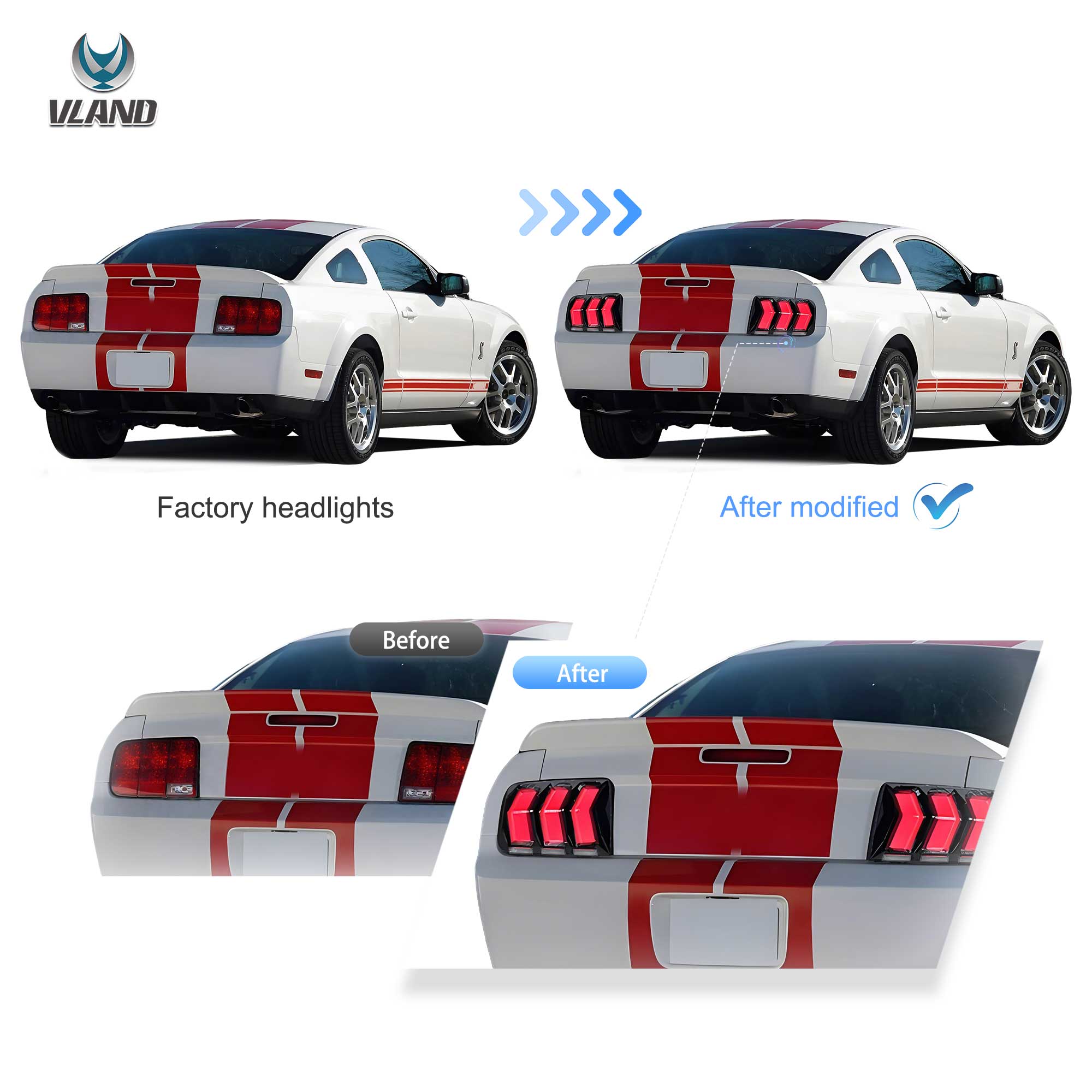 2005-2009 Ford Mustang 5th Gen S197 Vland LED bakljus Amber sekventiell blinkers - 6