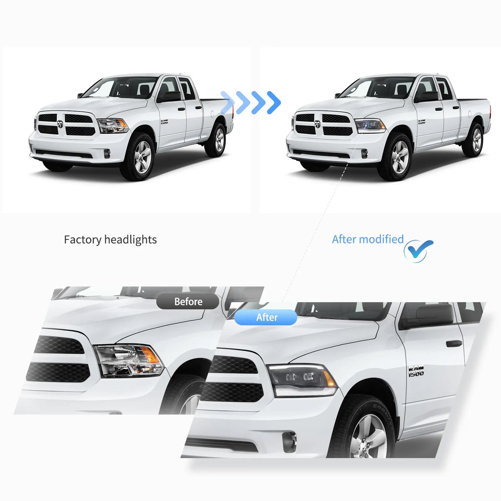 VLAND Dodge Ram 1500 2500 3500 09-18 strålkastare Full-LED svart - 5