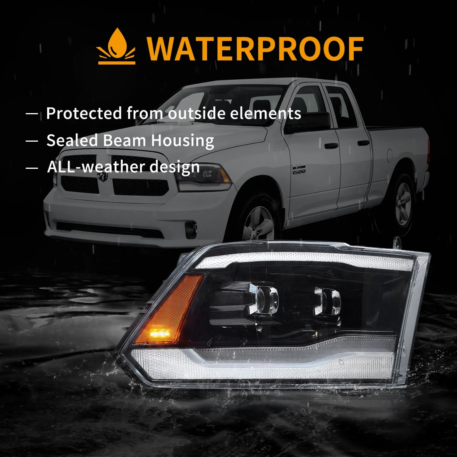VLAND Dodge Ram 1500 2500 3500 09-18 strålkastare Full-LED svart - 11