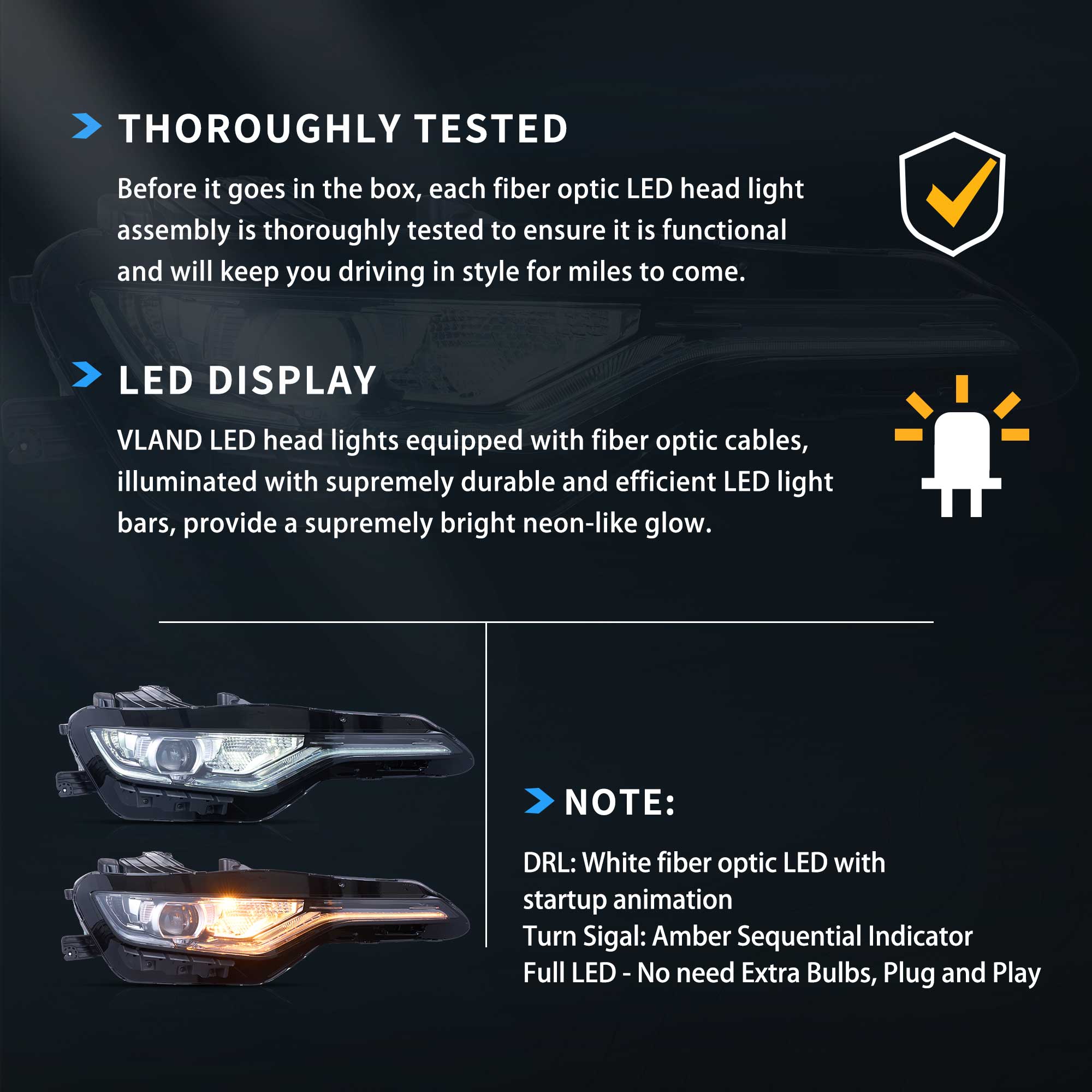 Chevrolet Camaro RS|1SS|2SS 2019-2024 Vland Full LED Projector strålkastare - 7