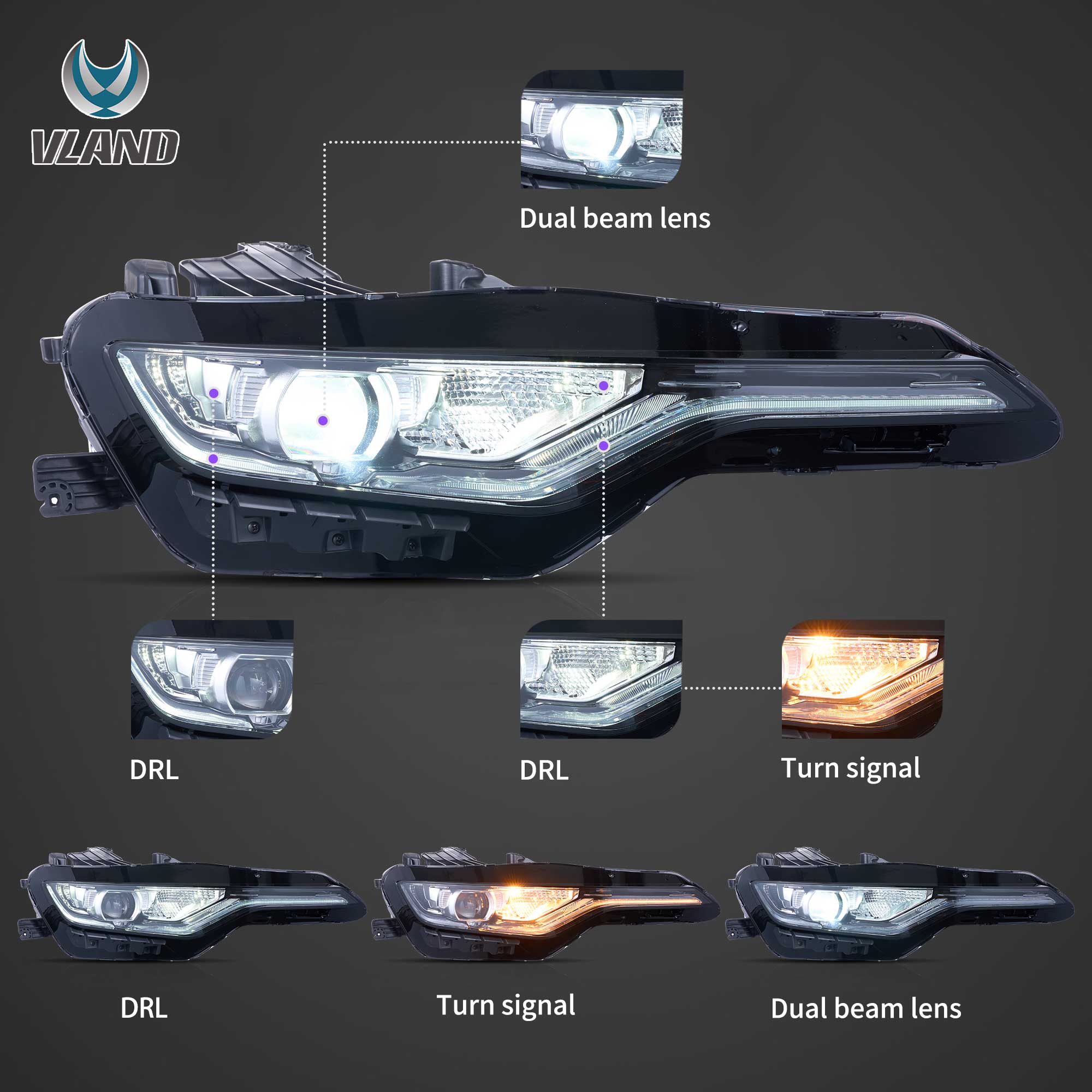 Chevrolet Camaro RS|1SS|2SS 2019-2024 Vland Full LED Projector strålkastare - 2