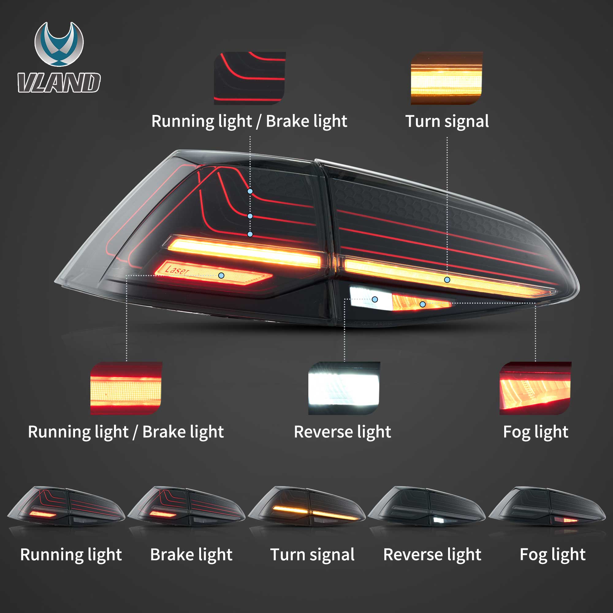 VW Golf MK7 Hatchback 2013-2016 Vland bakljus Laser Style - 7