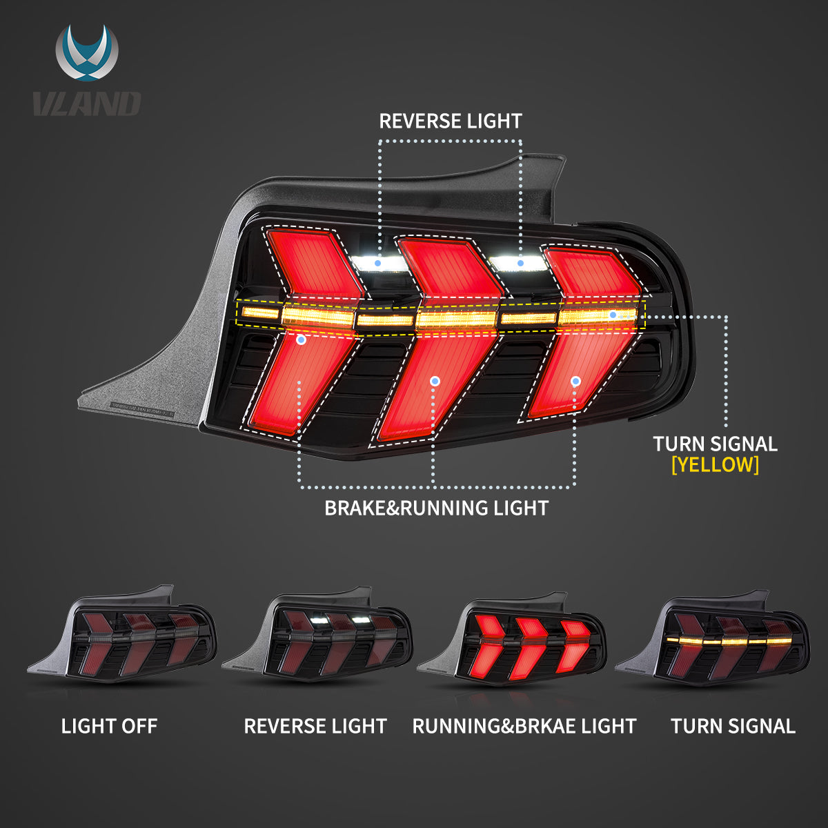 Ford Mustang 2011-2013 Vland LED bakljus Smoked - 2