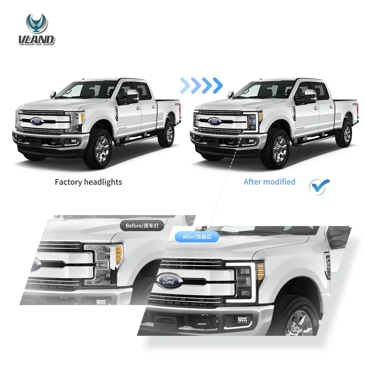Ford F250 F350 F450 F550 Super Duty 2017-20 Vland strålkastare - 7