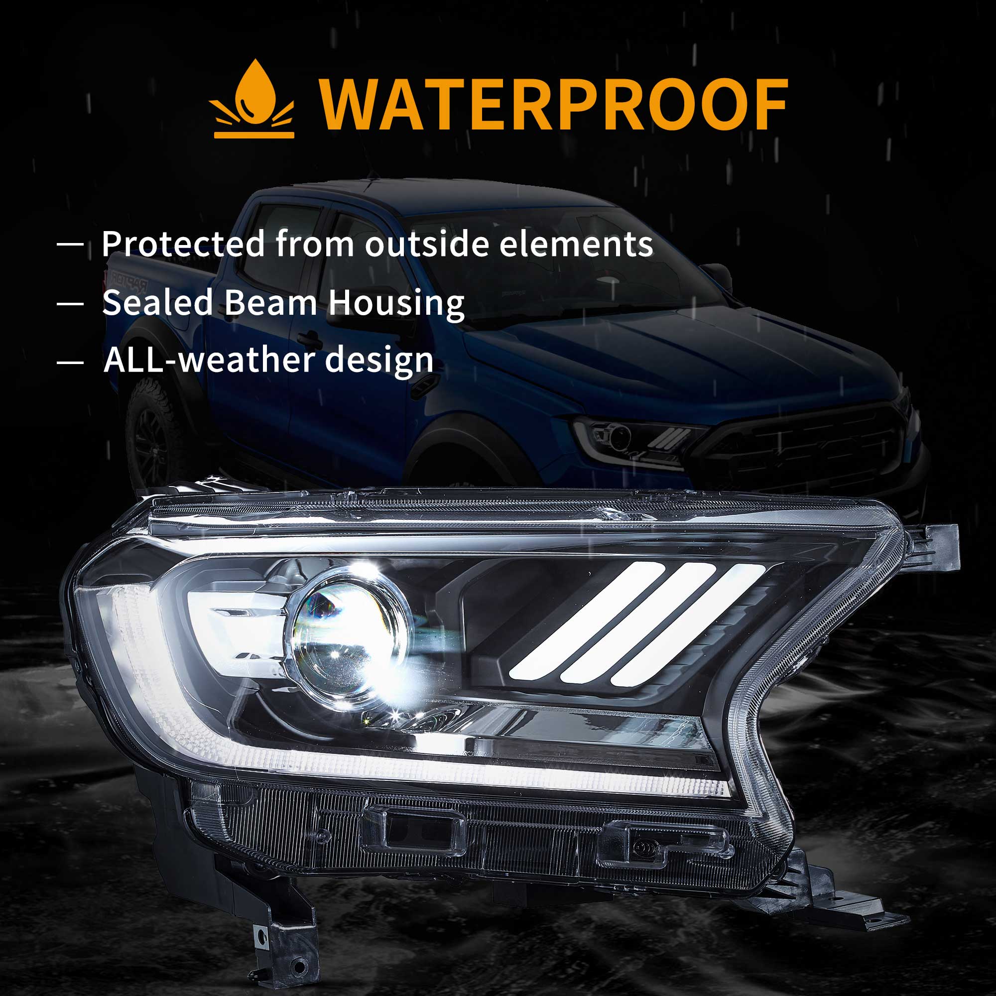 15-19 Ford Ranger T6 Vland LED Projector strålkastare W/Sequential L+R - 8