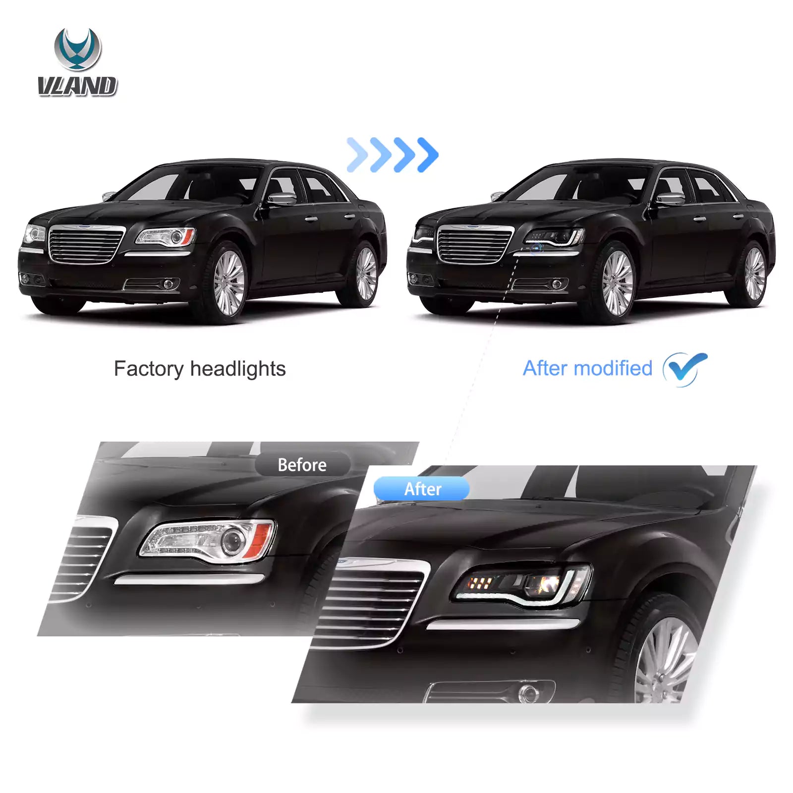 VLAND 2011-2023 Chrysler 300/300c LED strålkastare med startanimation - 7