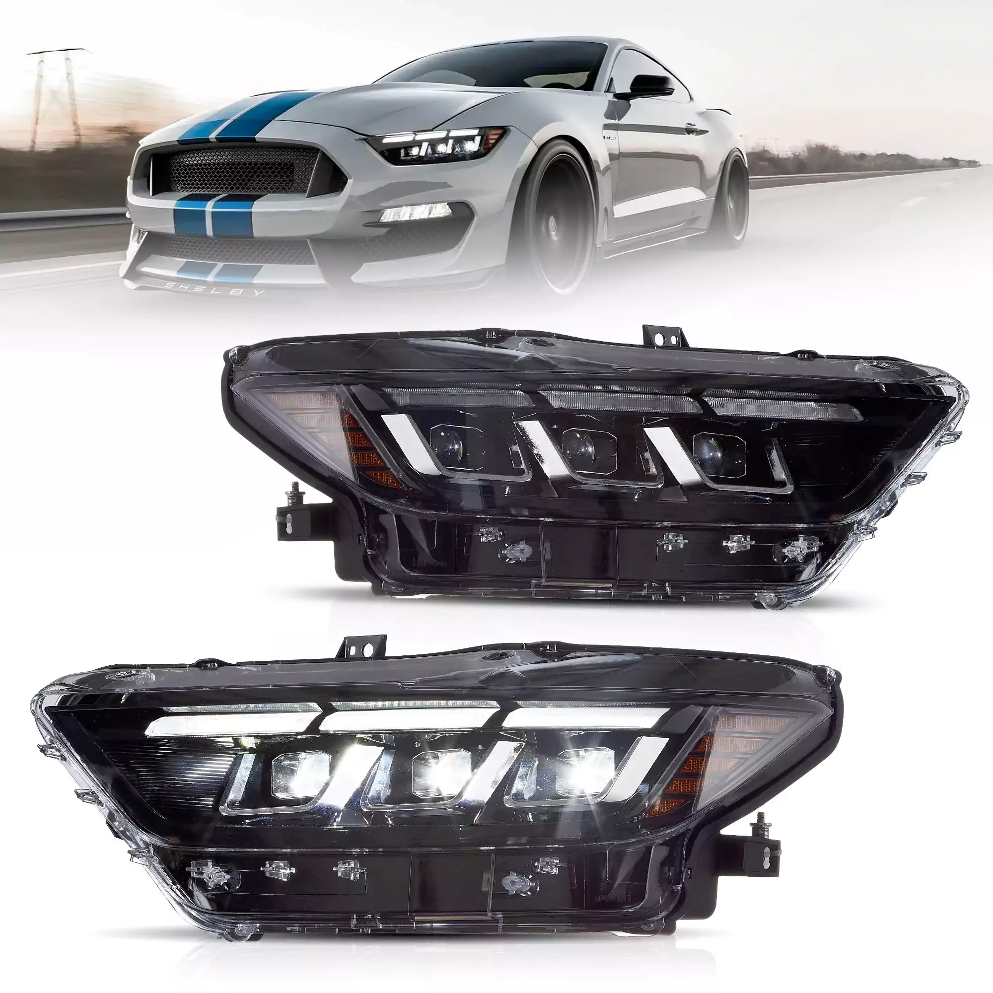 15-17 Ford Mustang LED strålkastare Update 2024 S650 Style